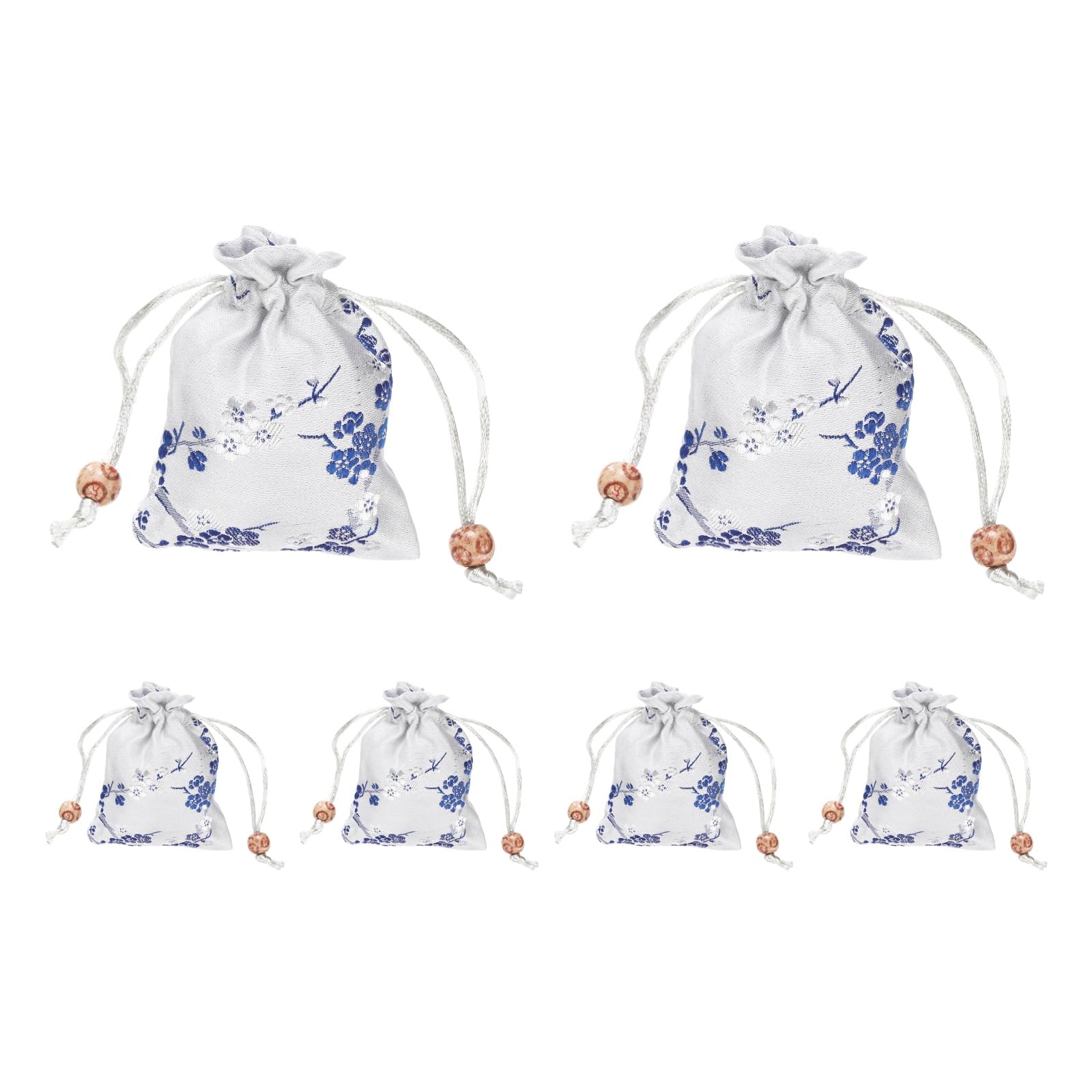 PATIKIL Silk Drawstring Bag, (3 x 4 Inch, White) (6 Pcs), Embroidered Satin Gift Bags Wedding Favor Pouch with Drawstring, Suit for - Jewelry/Candy/Christmas Party/Birthday Gift