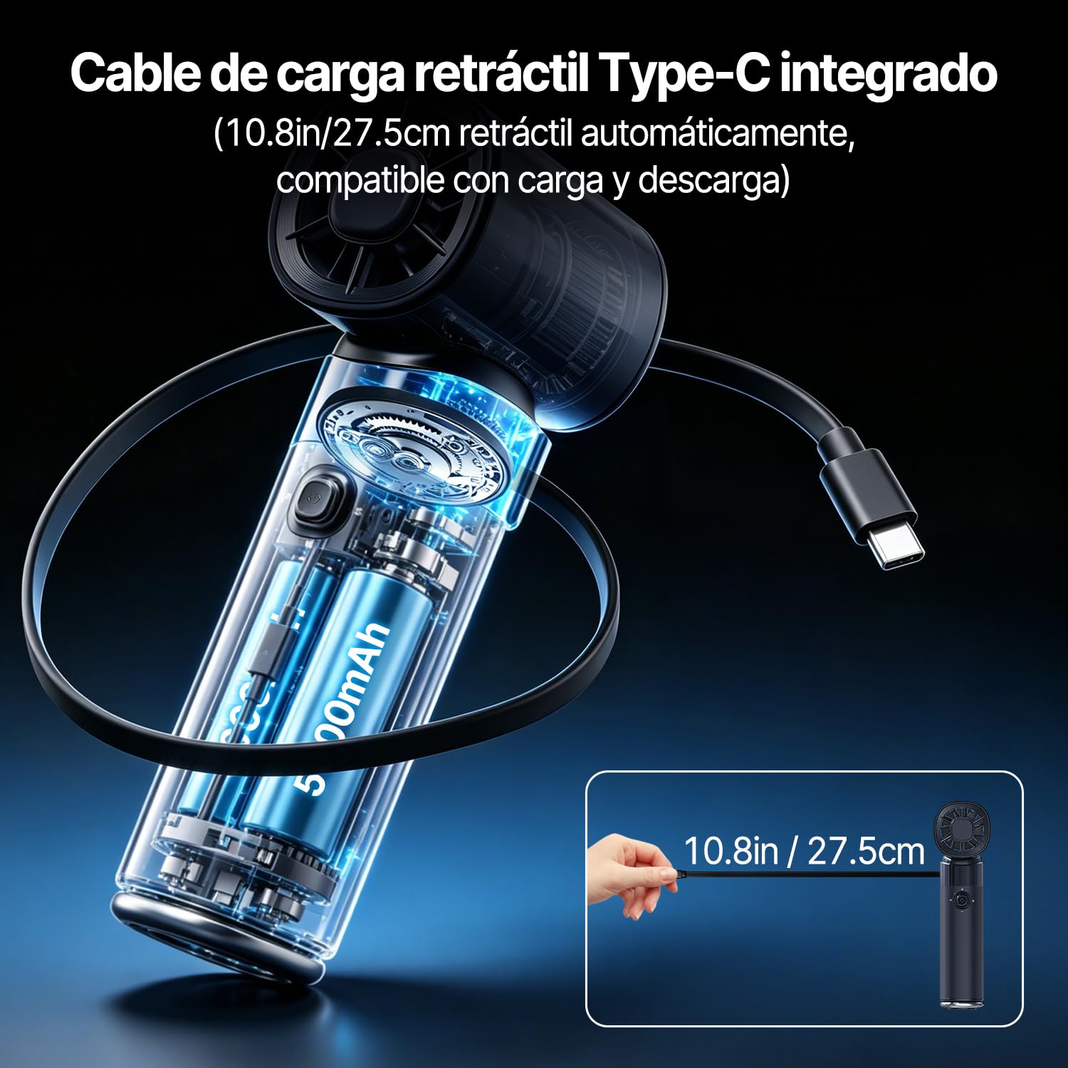 yAyusi Ventilador Portátil Recargable de Mano,Ventilador Multifuncional Potente de 10000mAh con Función de Enfriamiento Por Hielo,Ventilador Turbo,Niveles Ajustables de 0 a 100 para Viajes/Oficina