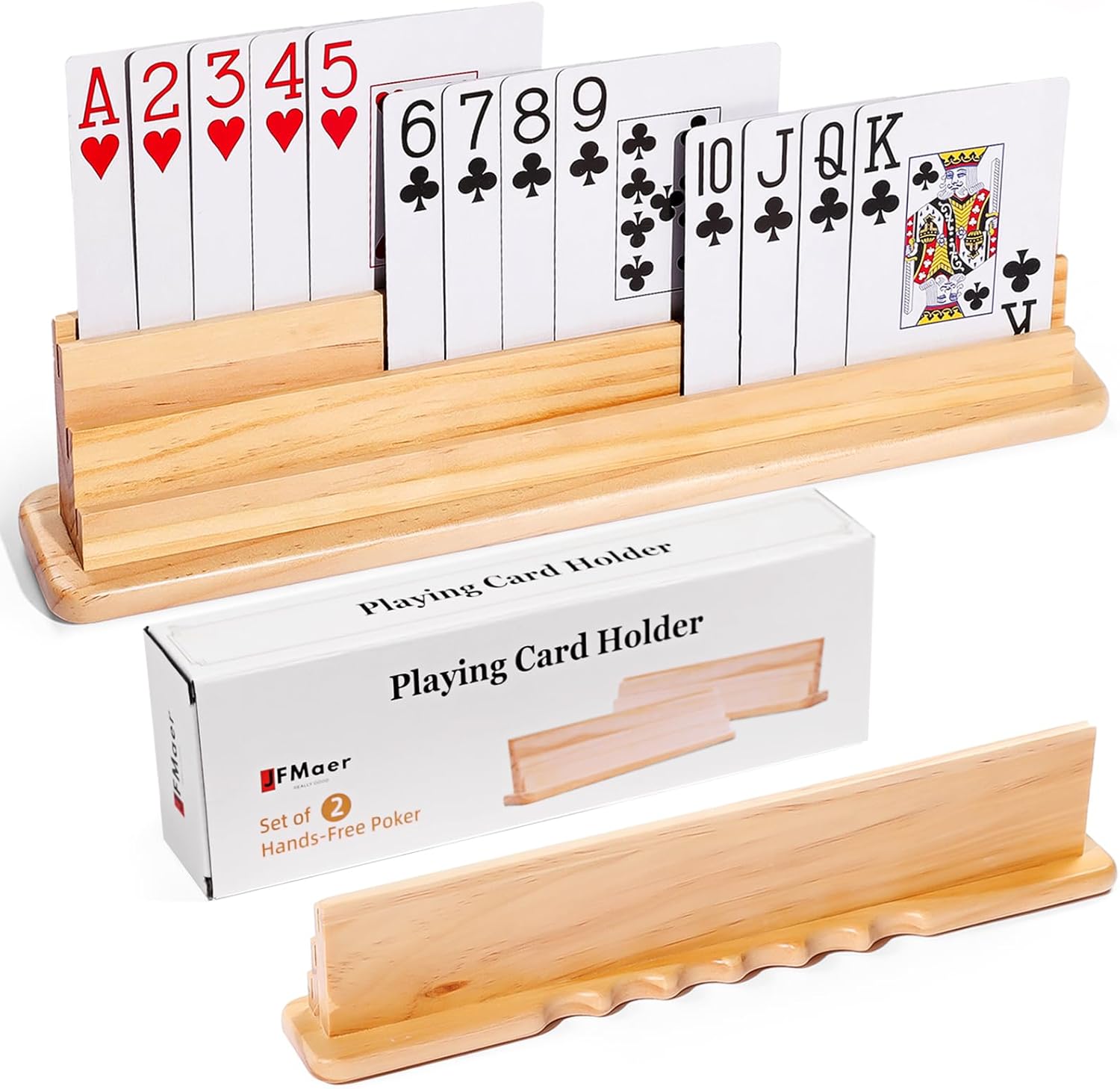 JFMkaer Card Holders for Playing Cards 2PCS, Handheld Groove Design for Comfortable Grip, Wooden Playing Card Holder for Adults, Seniors, Kids