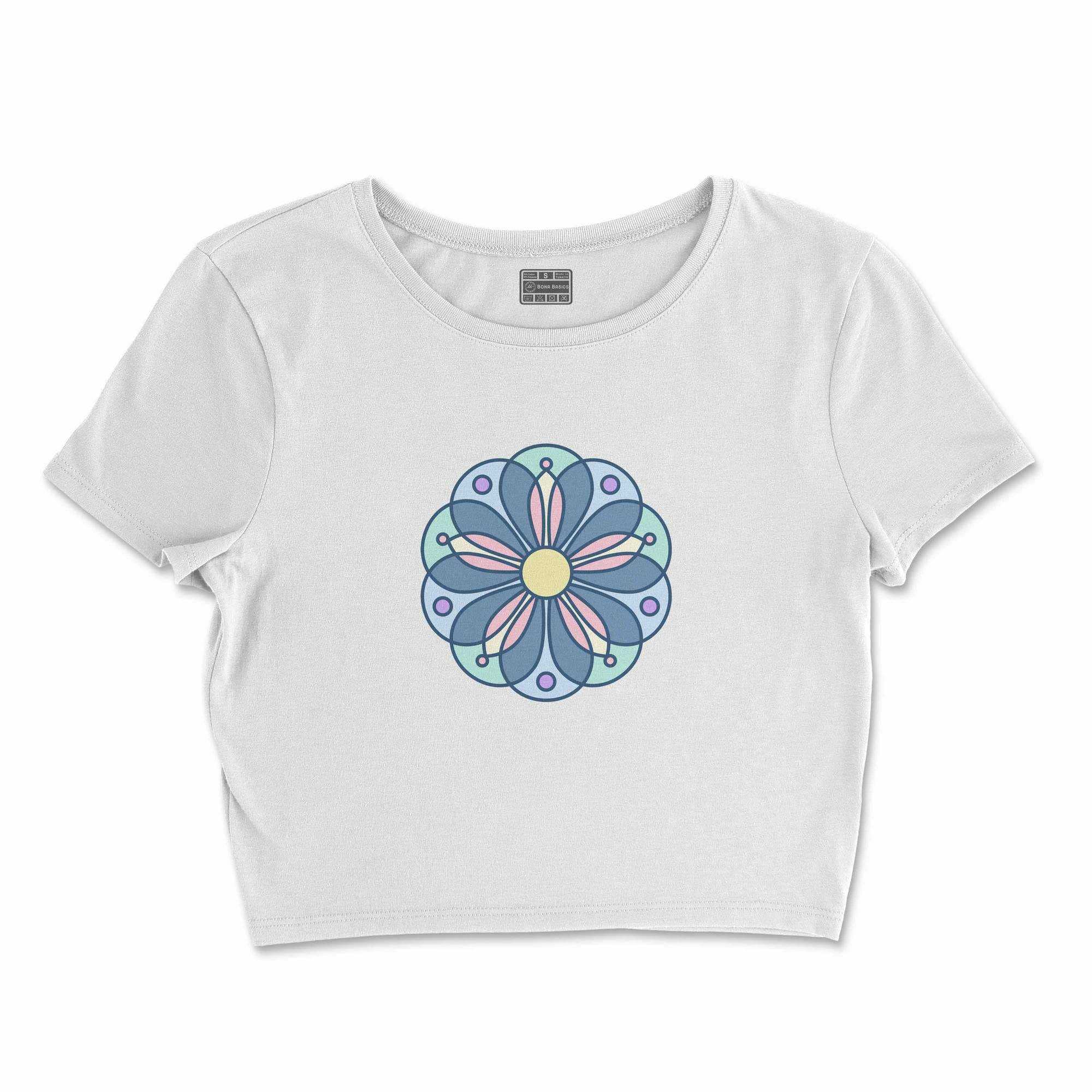 Bona Basics, Digitally Printed, Women's Basic Crop-Top,%100 Cotton, White, Casual, Women's Tops, Size: XL
