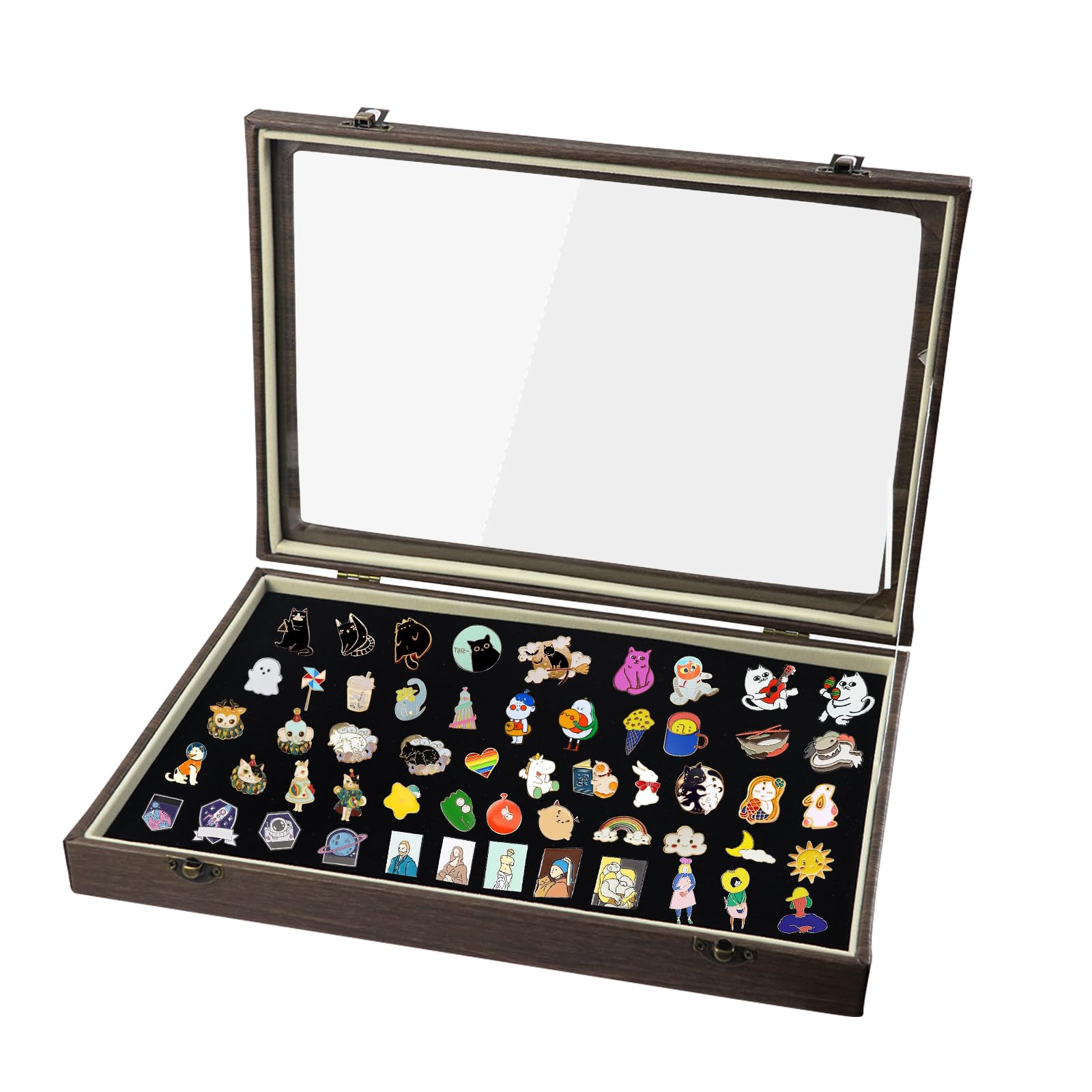 FINGERINSPIRE Boîte-Cadre Murale 32x22cm En MDF Brun Noyer – Vitre Acrylique Et Chevalet Pliant Pour Badges Et Médailles