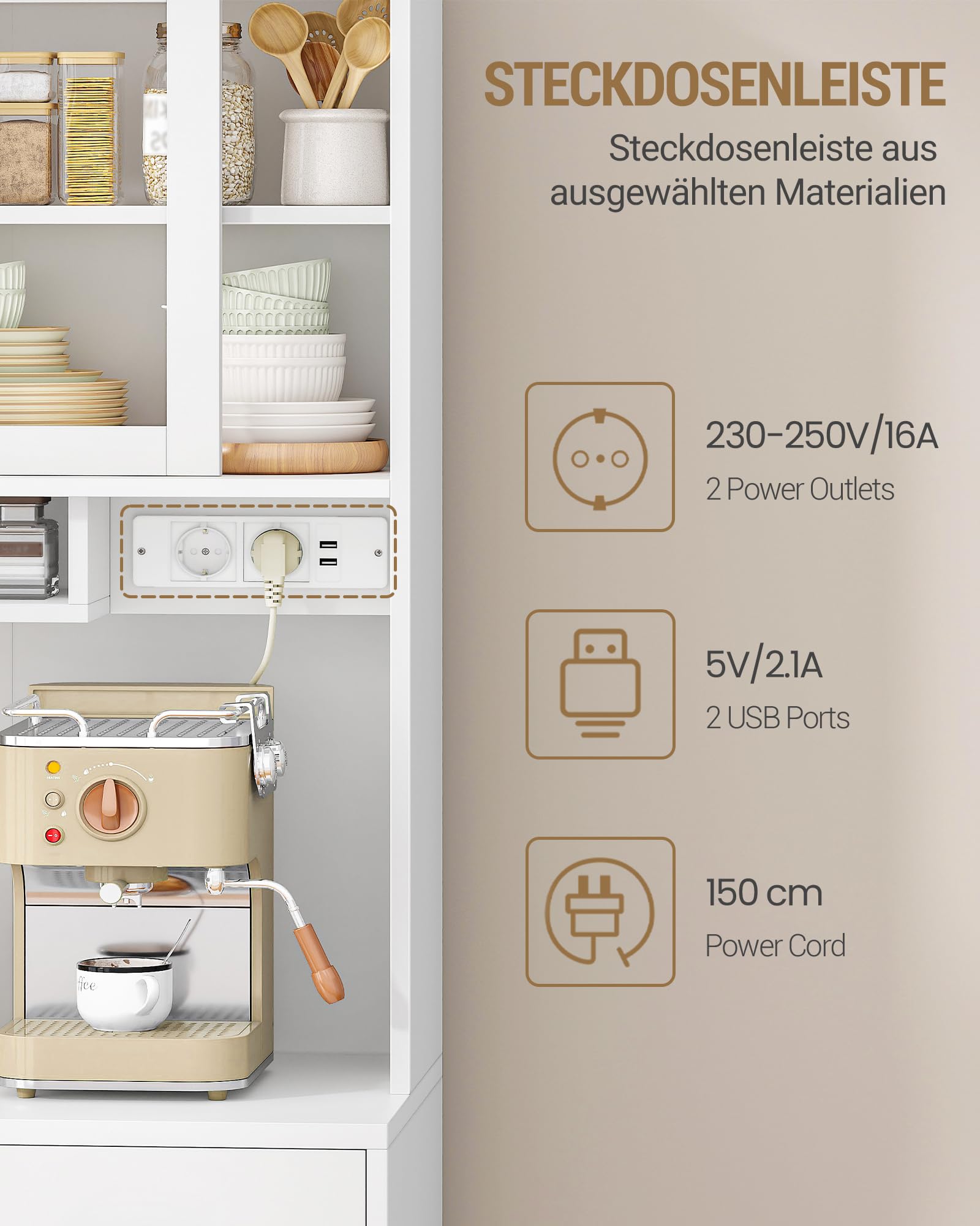 Hzuaneri Küchenschrank, Sideboard mit Arbeitsplatte und 3 Schubladen, Verstellbare Einlegeböden, Schiebetüren, für Küche oder Esszimmer, 40 x 100 x 185 cm, Weiß 0110203XEU