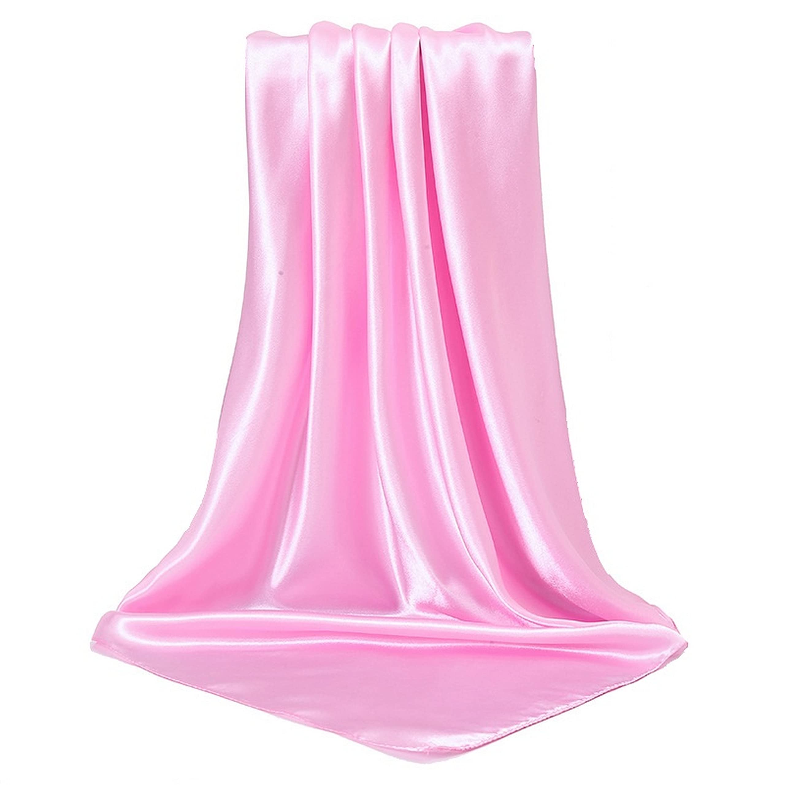 Scarf Shack Women's Baby Pink ’S Silk Feel Square Hair Scarf Sleeping Headscarf, Solid Plain Vibrant Colors Bandana (Baby Pink)