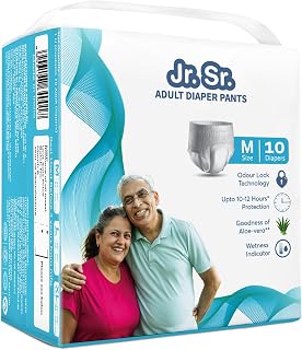 Jr. Sr. Adult Diaper Pants Style | Medium (M) Size 10 Counts | Waist 24"-40" (61-102cm)| Upto 12 hr Absorption Protection... Price In India
