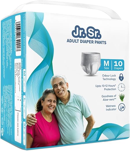 Jr. Sr. Adult Diaper Pants Style | Medium (M) Size 10 Counts | Waist 24"-40" (61-102cm)| Upto 12 hr Absorption Protection...