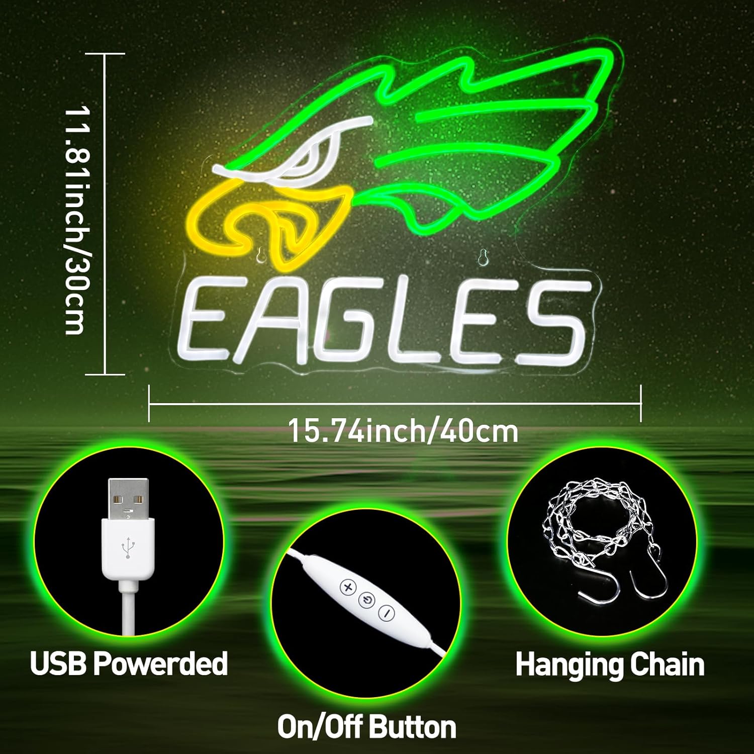 Eagle Neon Signs Football Team Led Neon Sign for Wall Decor USB Powered, Dimmable Football Neon Signs 15.74x11.81inches Animal Preppy Lights for Man Cave Dorm Room Pub Decor Birthday Party Sport Fans Gifts