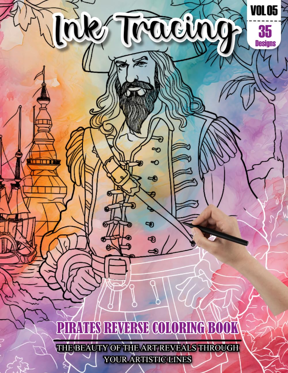 Ink Tracing Book for Adults: Stress relief reverse Pirates ink tracing book for adults: mindfully Follow white lines to Uncover 35 Pirates arts | ... a perfect gift for Pirates Lovers (Vol-05)