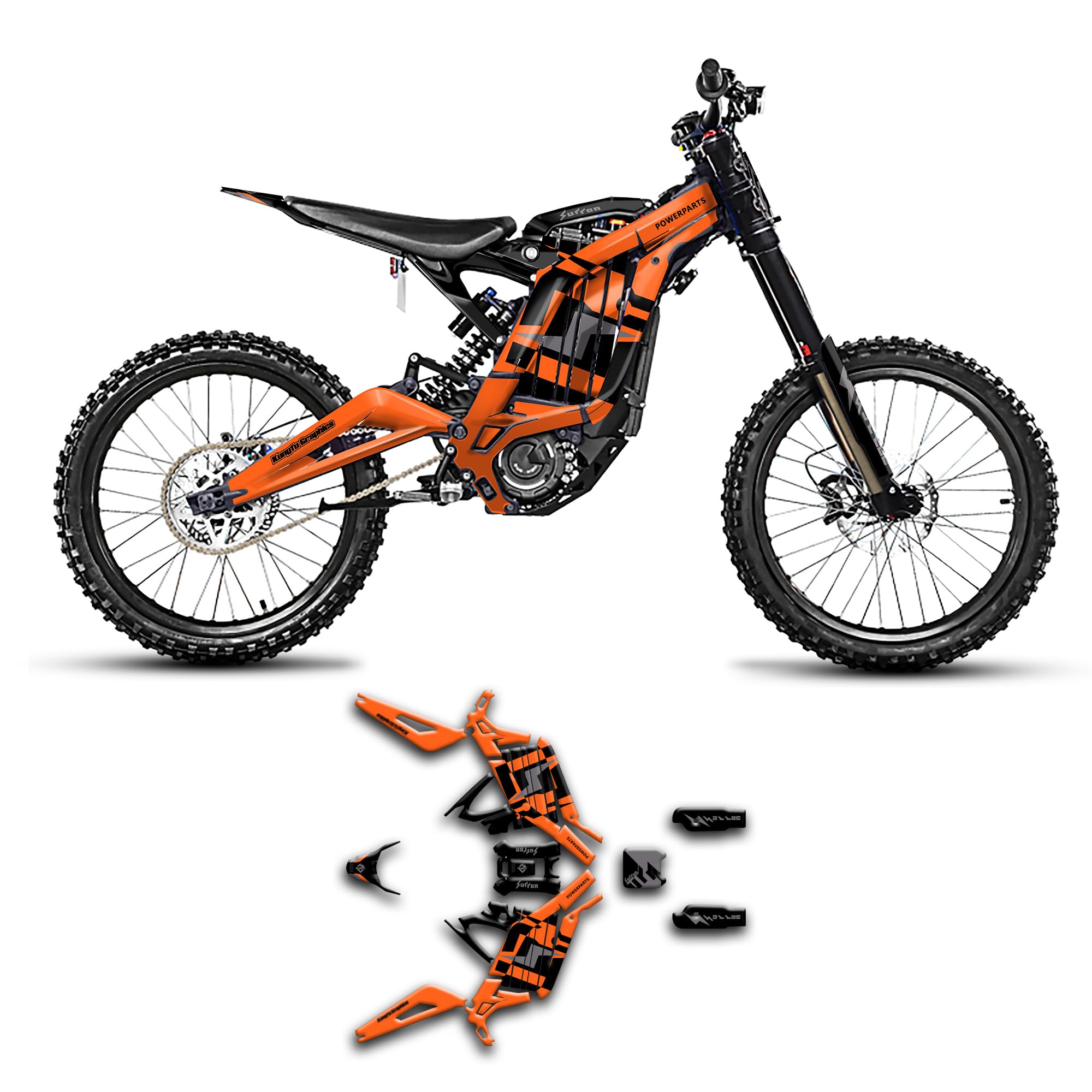 Kungfu Graphics Custom Decal Kit for Surron SUR-Ron Off-Road Motorcycle Dirt Bike Light Bee X LBX with DNM Fork 2017-2024, Orange Black, SRX17N086-