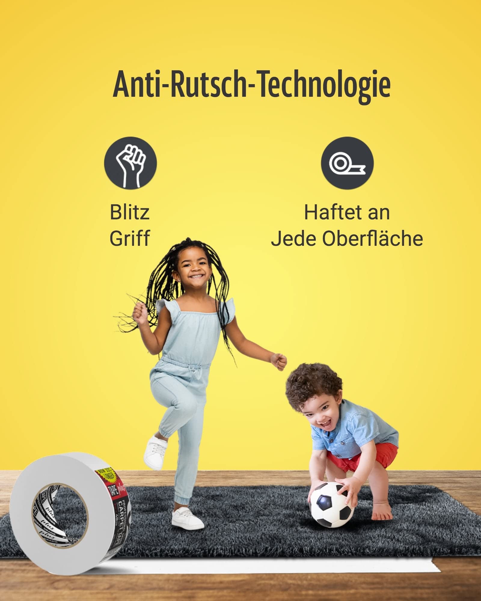 Professionelles Teppich-Klebeband, 5,1 cm x 40 m, 2 x mehr. - Doppelseitiges, rutschfestes Teppichband, hochwertiges weißes Finish, Perfekter Greifer zum Halten von Teppichen im Innenbereich