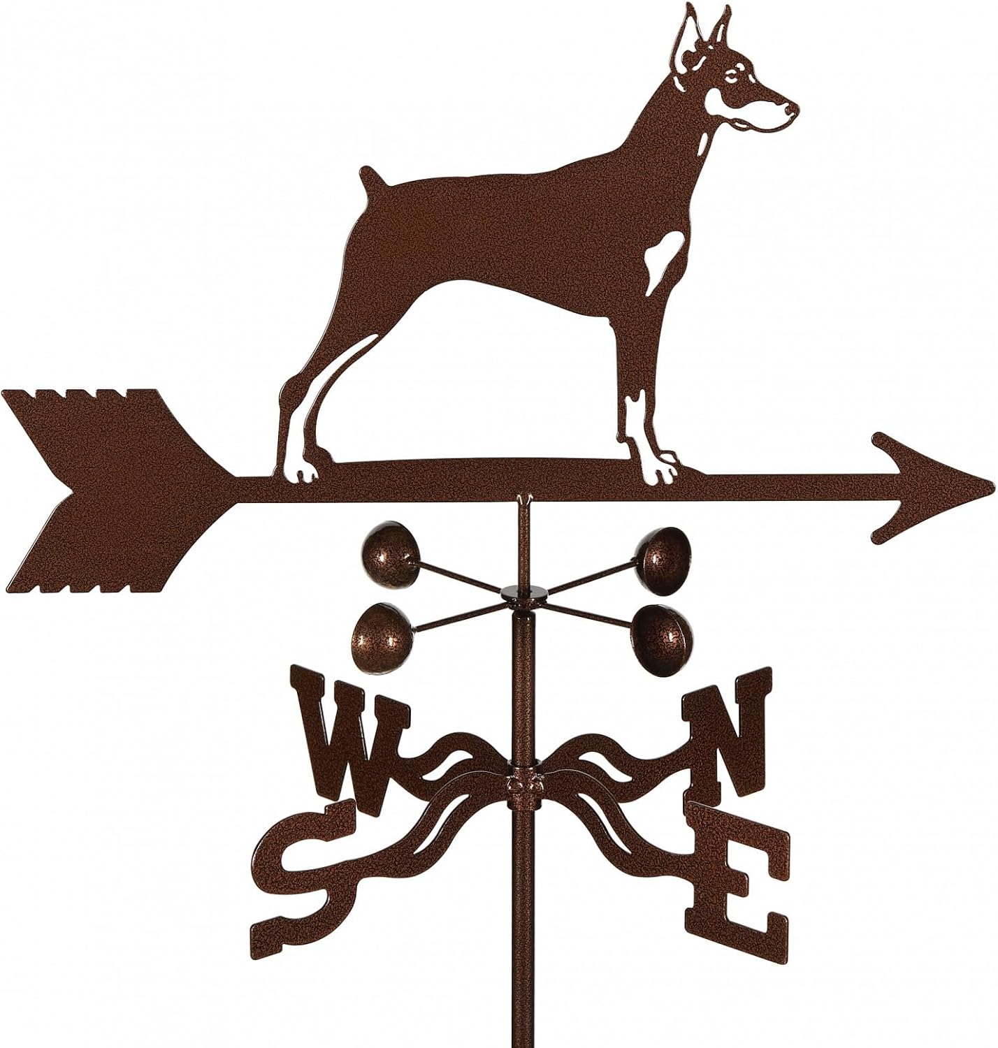 EZ Vane Doberman Dog Weathervane — Deck Mount, Wind Cups, Antique Copper Finish, Steel with Durable Triple Powder Coating, Handcrafted in USA
