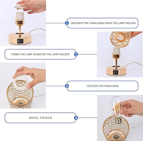 Miniatura 6 de Lámpara de mesa de cristal dorado, lámpara de escritorio para mesita de noche, control táctil, luz nocturna para mujer, decoración de dormitorio,