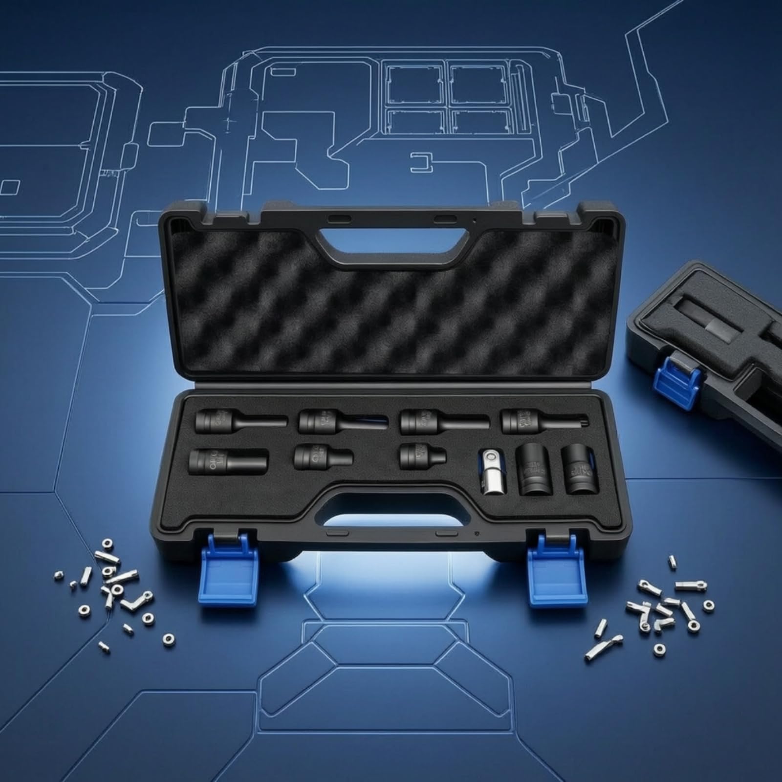 10 Pezzi Set di Chiavi a Bussola con Valigetta Rigida Organizzato Set di Chiavi a Bussola Completo Kit Utensili con Valigetta Rigida per Elettrauto
