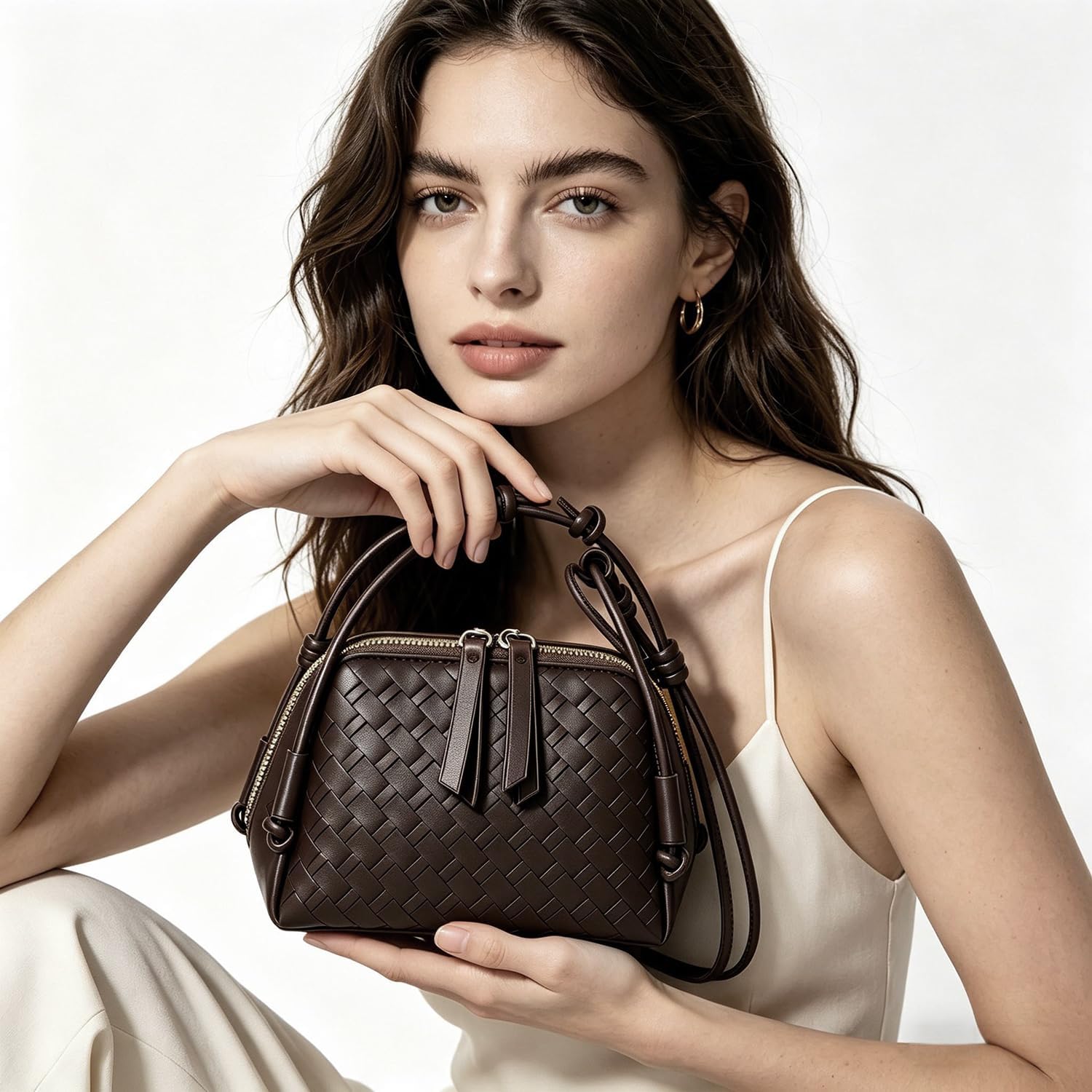 JYG Woven Crossbody Bags for Women PU Leather Handwoven Shoulder Bag Mini Satchel Purses with Adjustable Strap 2026