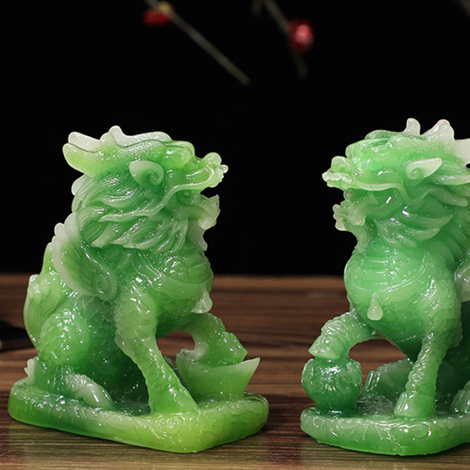 Ornamenti Feng Shui Chi Lin Statue Decor per Soggiorno, Coppia di Chi Lin/Kylin Figurine Sculture Decorazioni per la casa Regalo di congratulazioni per l'inaugurazione della casa