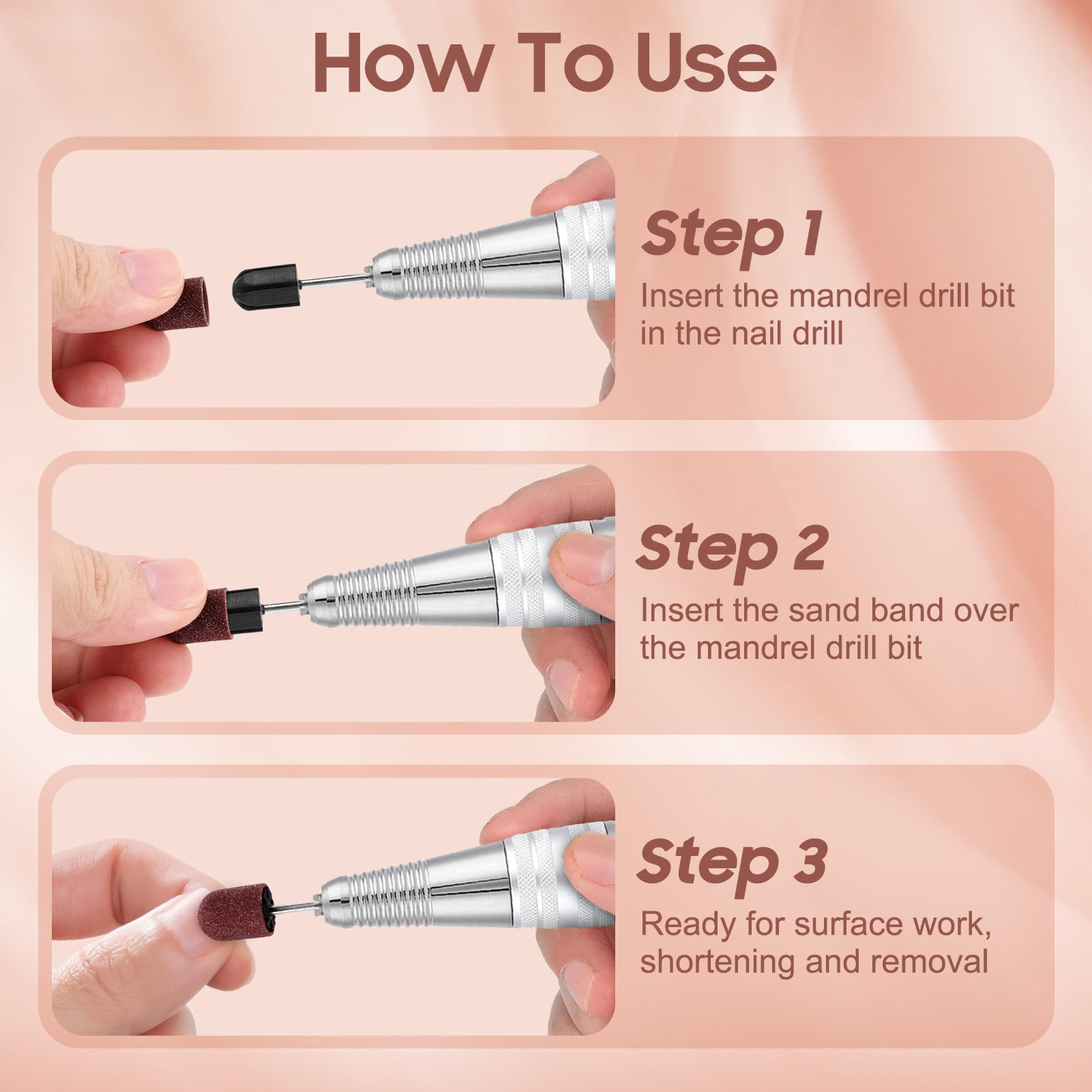 100 Pezzi Cappucci Abrasivi per Manicure, Set di Tappi Abrasivi per Unghie con 4 Alberi per Lucidatura e Levigatura, 10 mm Set di Fasce Abrasive per Manicure Pedicure