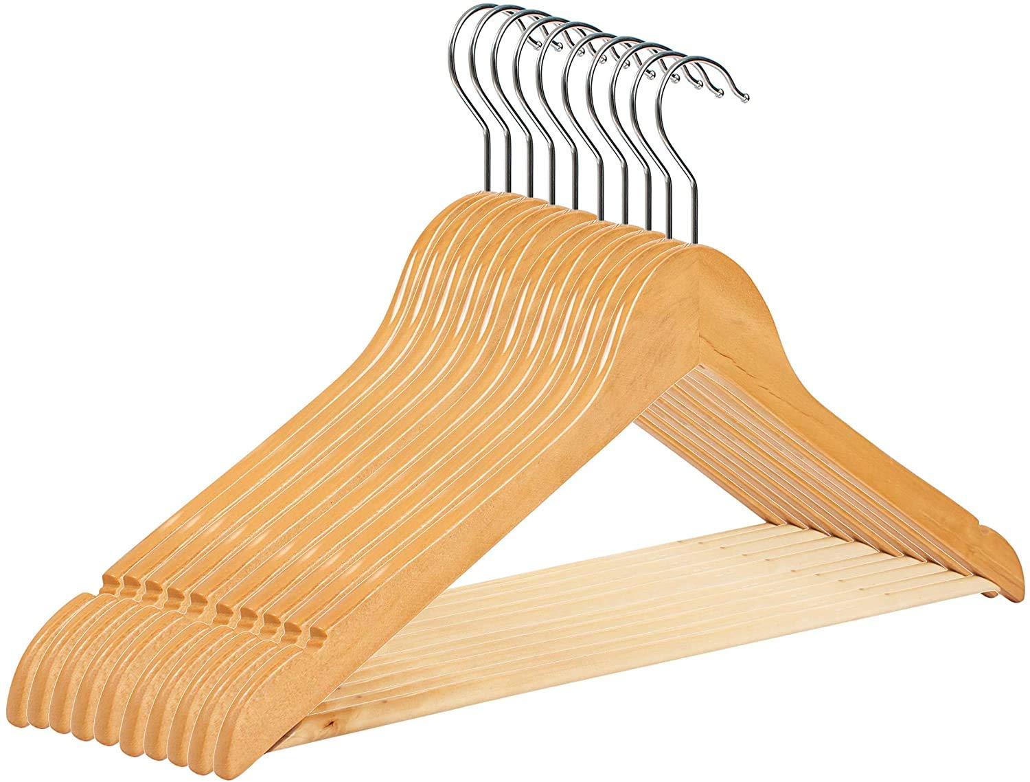 Cintres en bois naturel 38 cm avec crochet rotatif 360 robuste pour vêtements