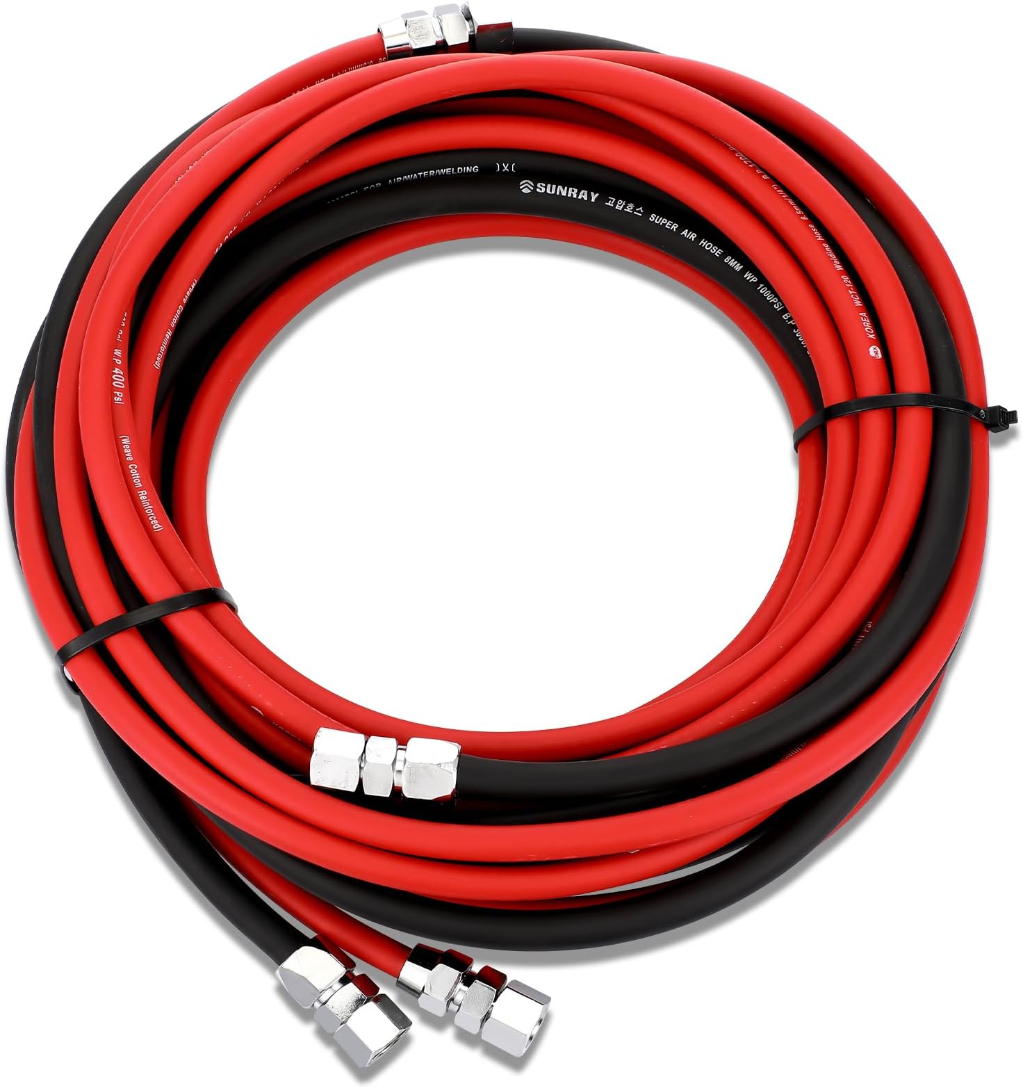 Frienda 2 Pcs 25 Ft Air and Fluid Hose Assemblies Kit with Fittings Heavy Duty 5/16 ID 3/8 Nps Air and 1/4 ID 1/4 Nps Fluid Hose for Spray Guns Paint Canisters Auto Paint Pressure Pot