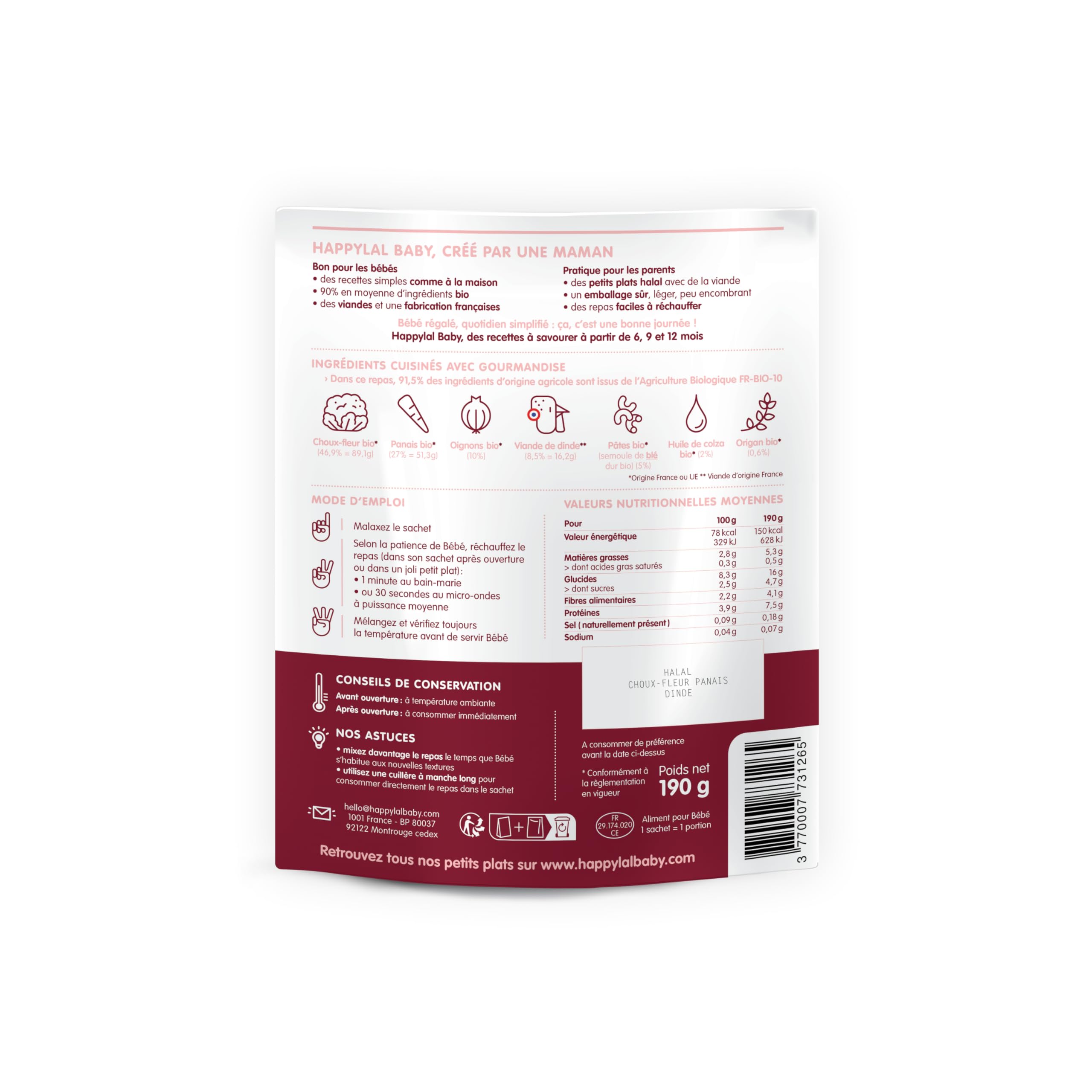 HAPPYLAL BABY, Lot Box Repas Halal pour Bébé, Dès 9 Mois, Fabrication France (5 Sachets)