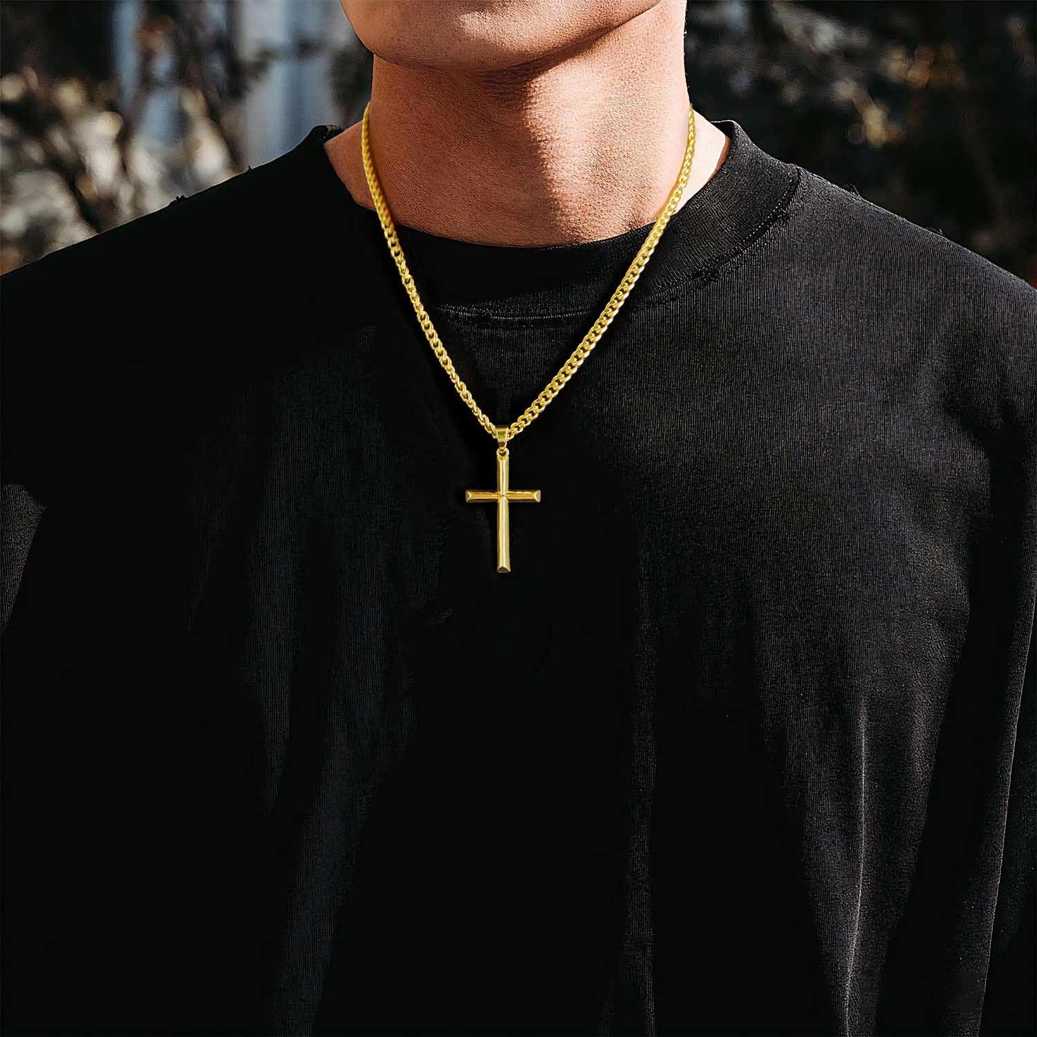 Cross Necklace for Men 14K Gold Cross Necklace for Men Gold Crosses Chain for Mens Effortless Confidence and Masculine Style Gold Crosses Pendant Chains Necklaces for Mens 20/22/24in