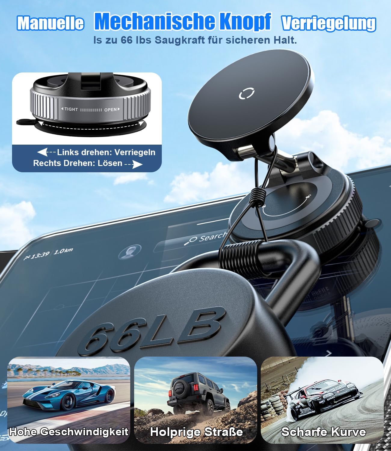 15W Schnelles Laden Autohalterung mit Ladefunktion [Vakuum Saugnapf] [360° Verstellbare & Faltbare] Kabelloses Ladegerät Handyhalterung Auto für MagSafe iPhone 17/16/15/14/13/12
