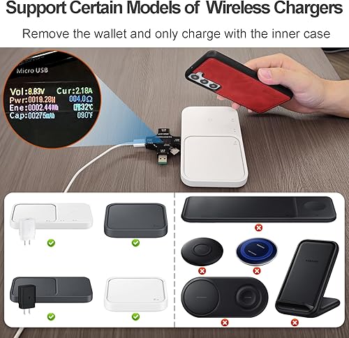 Miniatura 3 de Funda tipo cartera para Samsung Galaxy S23, funda magnética de cuero desmontable de 6.1 pulgadas con tarjetero, carga inalámbrica compatible, funda