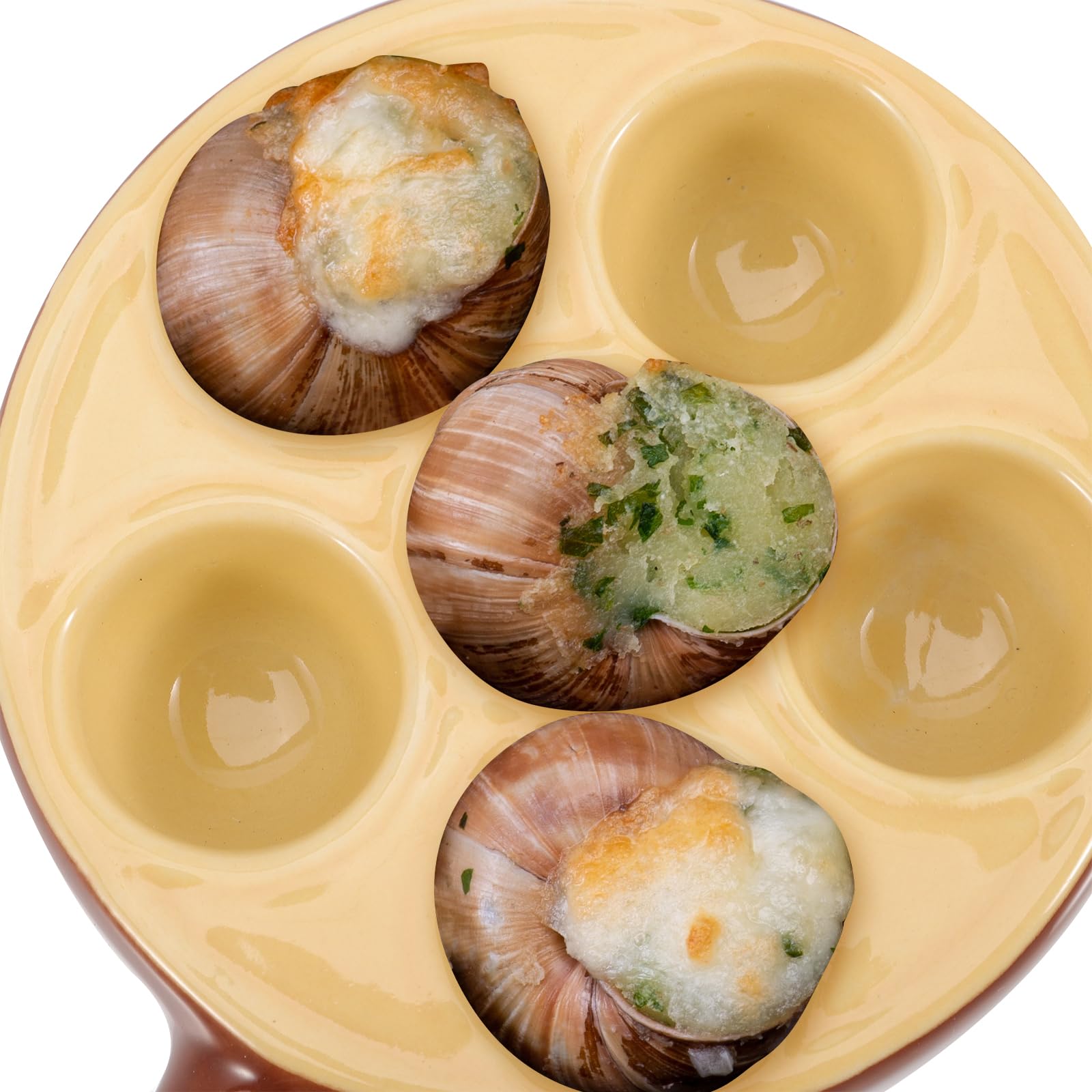 BESTonZON Lot de 2 plaques en céramique Plat à escargots Plat à escargots Plateau à escargots Vaisselle blanche Pot en céramique blanche Pince à escargots Coquille 6 trous Assiette à escargots