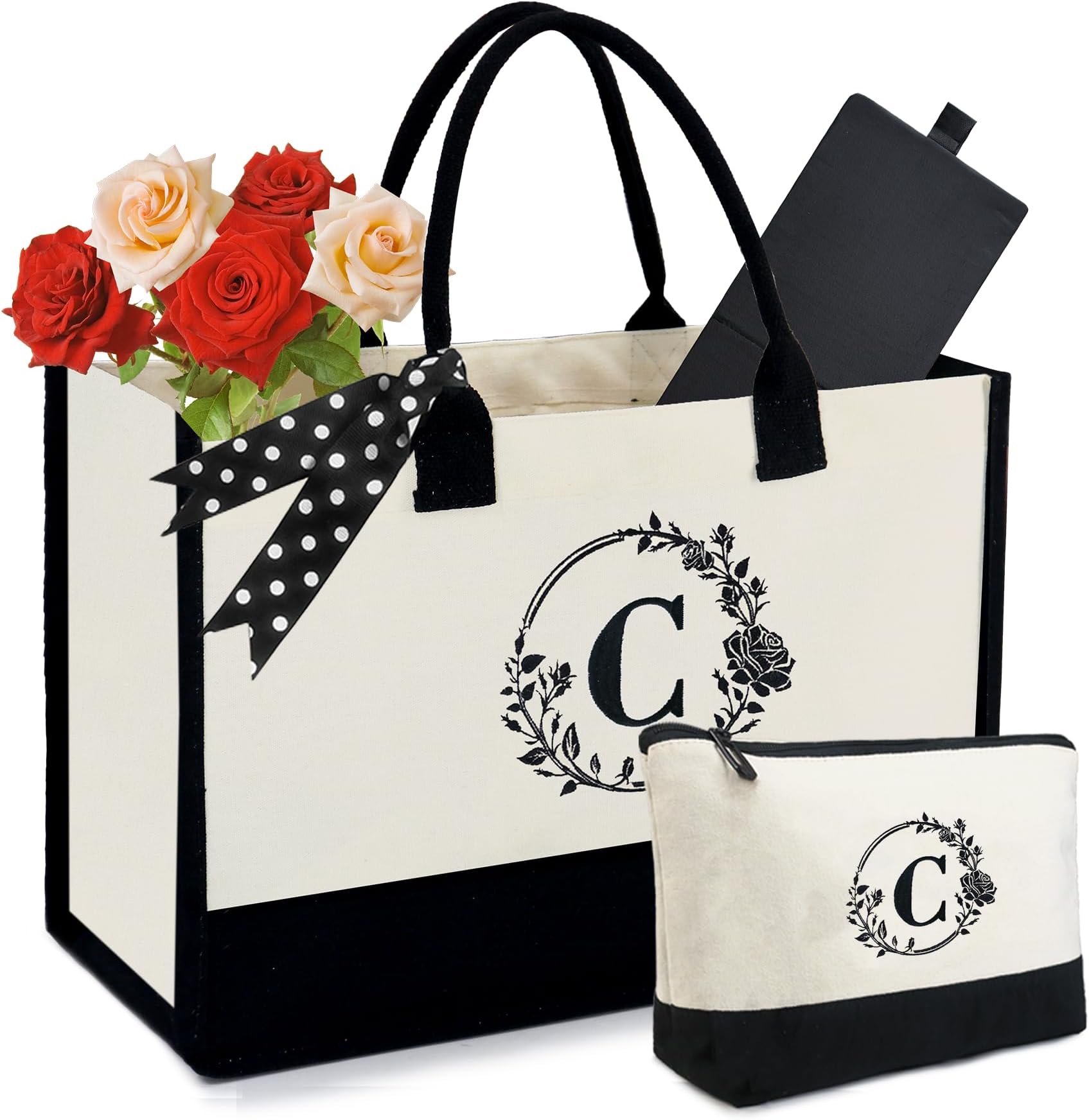 BeeGreen Canvas Tote Bag w Makeup Bag
