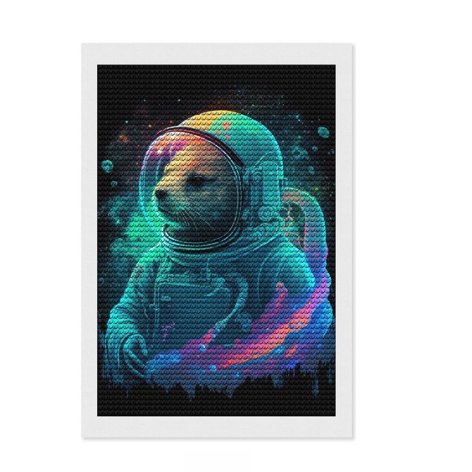 Junmoney Otter Astronaut Full Drill Diamond Painting Kit 8"x12", for Adults, Living Room Decor, Enjoyable At-Home Hobby, Gift Idea