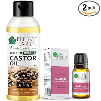 Bliss of Earth Organic Castor Oil & Rosemary Essential Oil Combo for Hair Growth