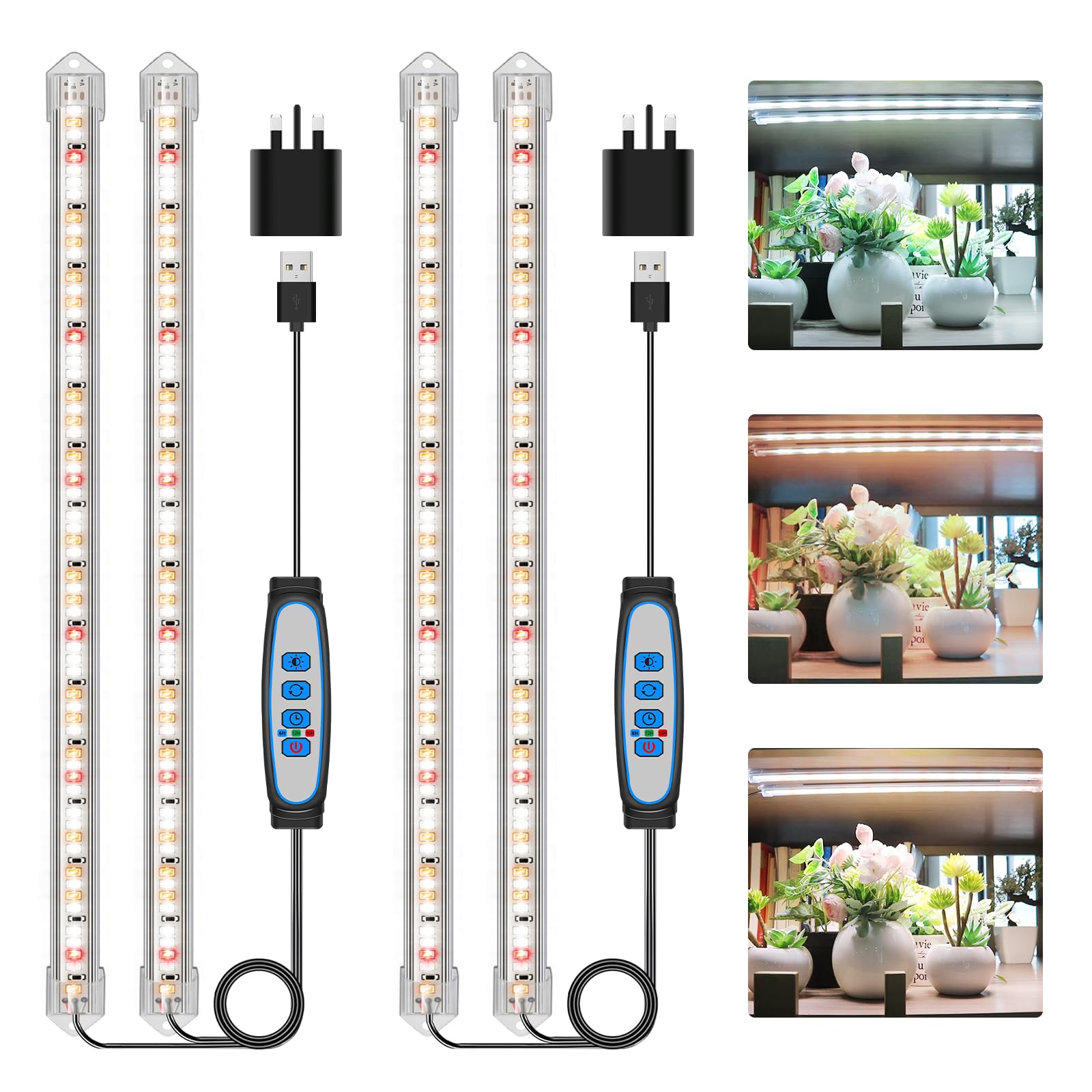 Grow Lights for Indoor Plants, 6000K/3000K/660nm Full Spectrum LED Plant Grow Light Strips with 10 Dimmable Levels, 3/9/12H Timer, Sunlike Grow Lamp for Hydroponics Succulent, 2 Pack