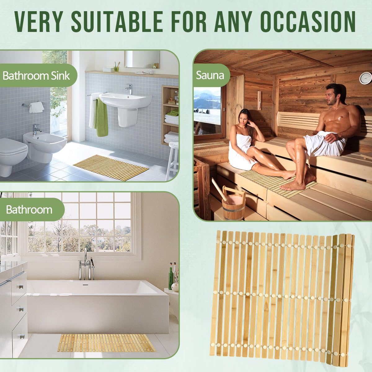 Tappetino da bagno in legno, antiscivolo, per bagno, doccia, spa, sauna, 80 x 50 cm