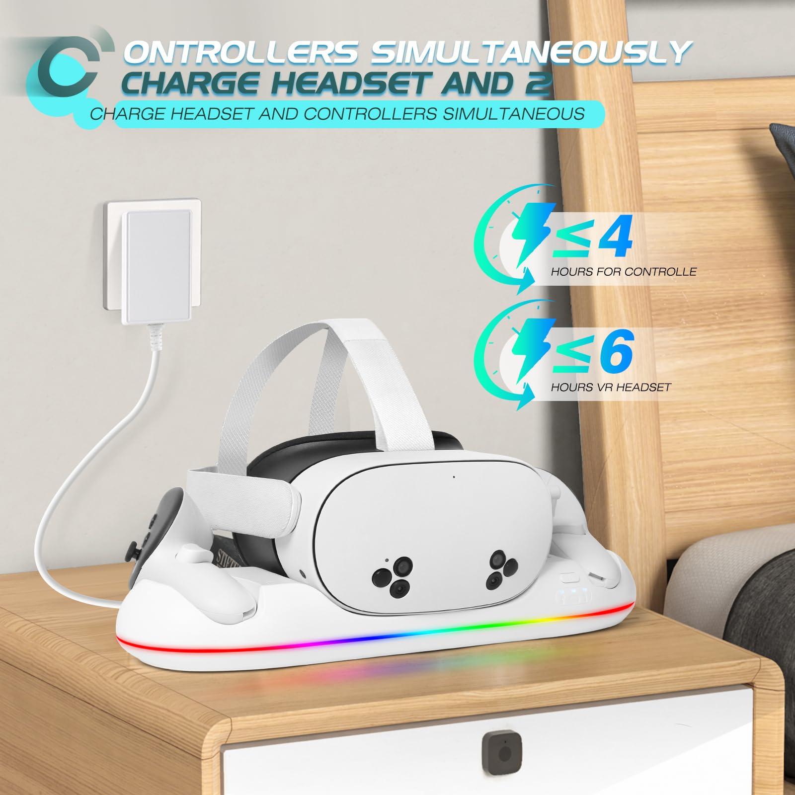 HURRA Base de carga para Meta Quest 3S/Quest 3/Quest 2/Quest Pro, estación de carga rápida con indicador LED/auriculares de carga magnética y controladores, 2 baterías recargables, cargador USB-C y
