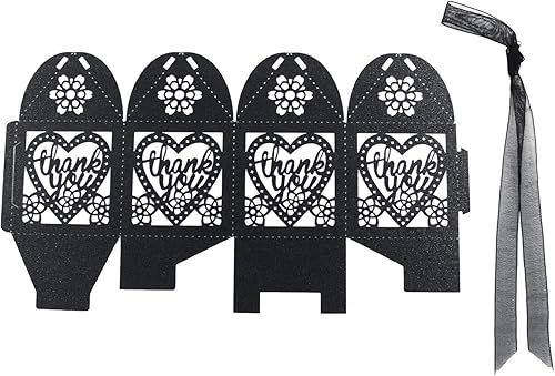 Miniatura 32 de COTOPHER Cajas cortadas con láser, 100 cajas de regalo de agradecimiento, cajas de regalo de boda, cajas de dulces de encaje para bodas, despedidas