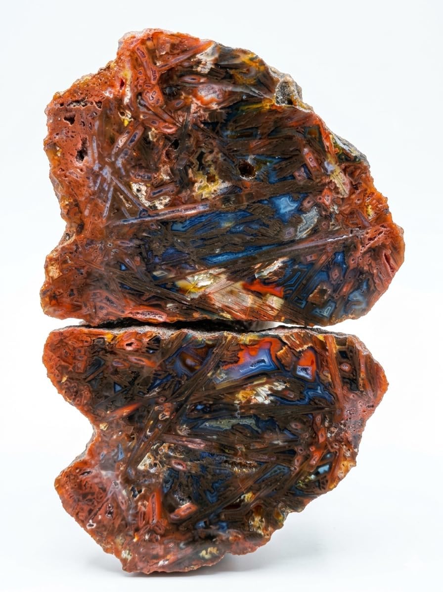 Red & Blue Crazy Stick Agate Pair – Polished Stone Halves