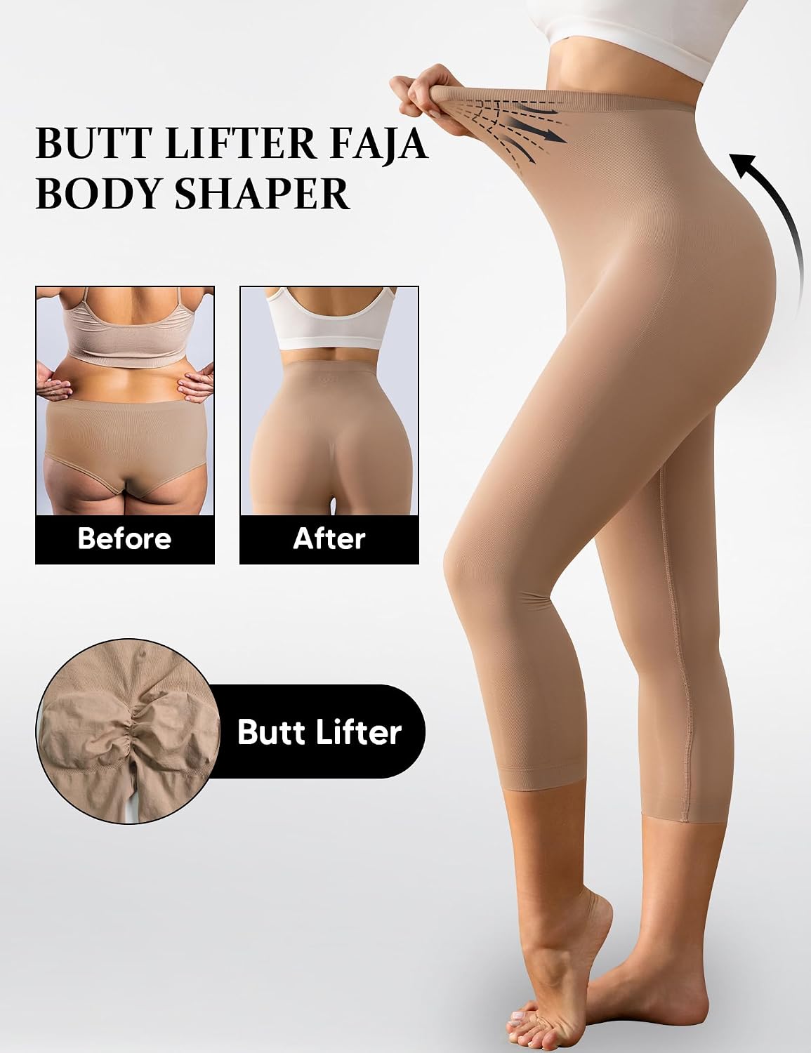 Lightweight High Waist Capri Shapewear Leggings, Women's Thin Breathable Tummy Control Butt Lift Body Shaper