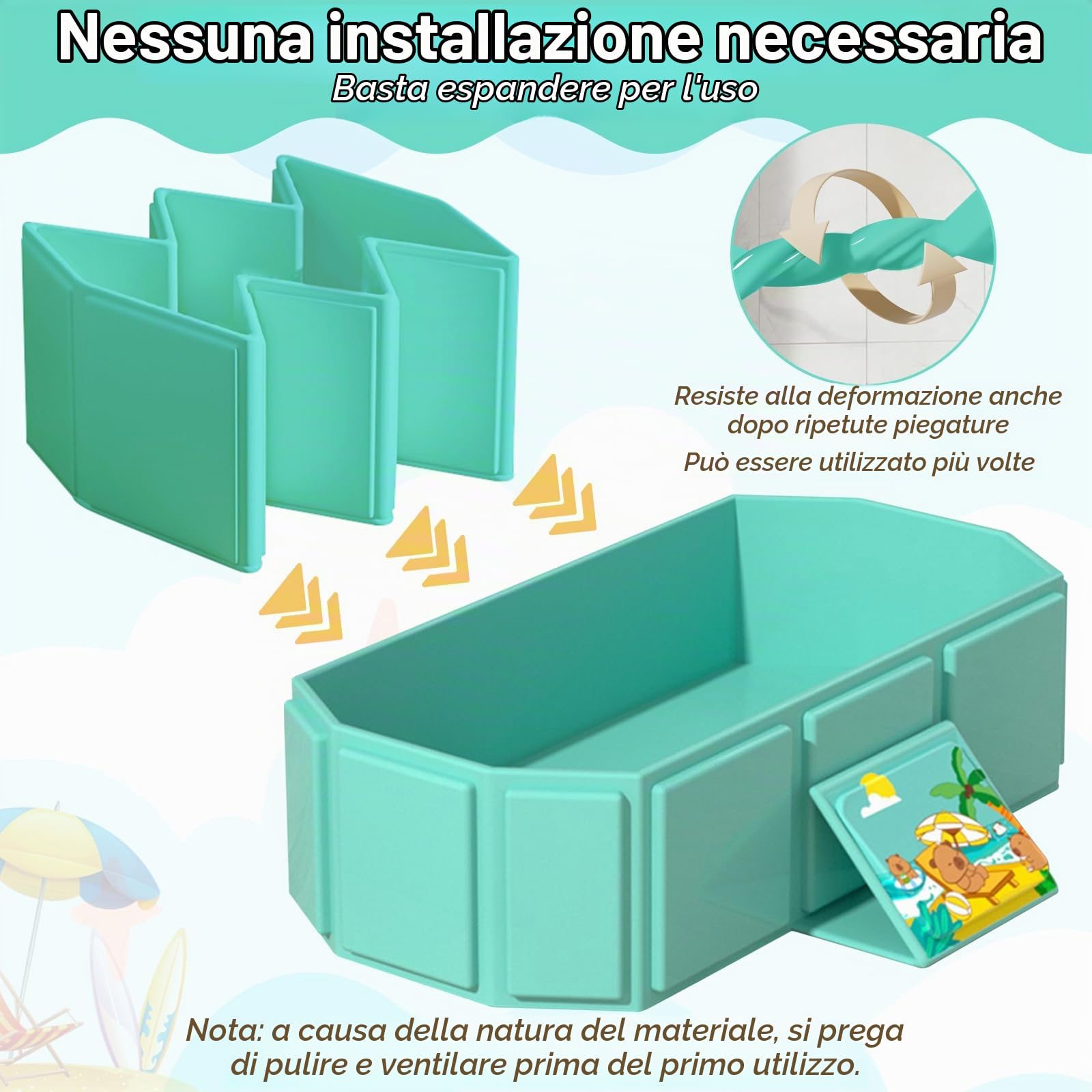 Vaschetta Vasca Bagnetto Neonato Pieghevole, Vasca da Bagno Portatile Multifunzionale per Bambini da 0 a 8 Anni, Design all-in-one con Tappo di Scarico, Salvaspazio, Antiscivolo, Verde