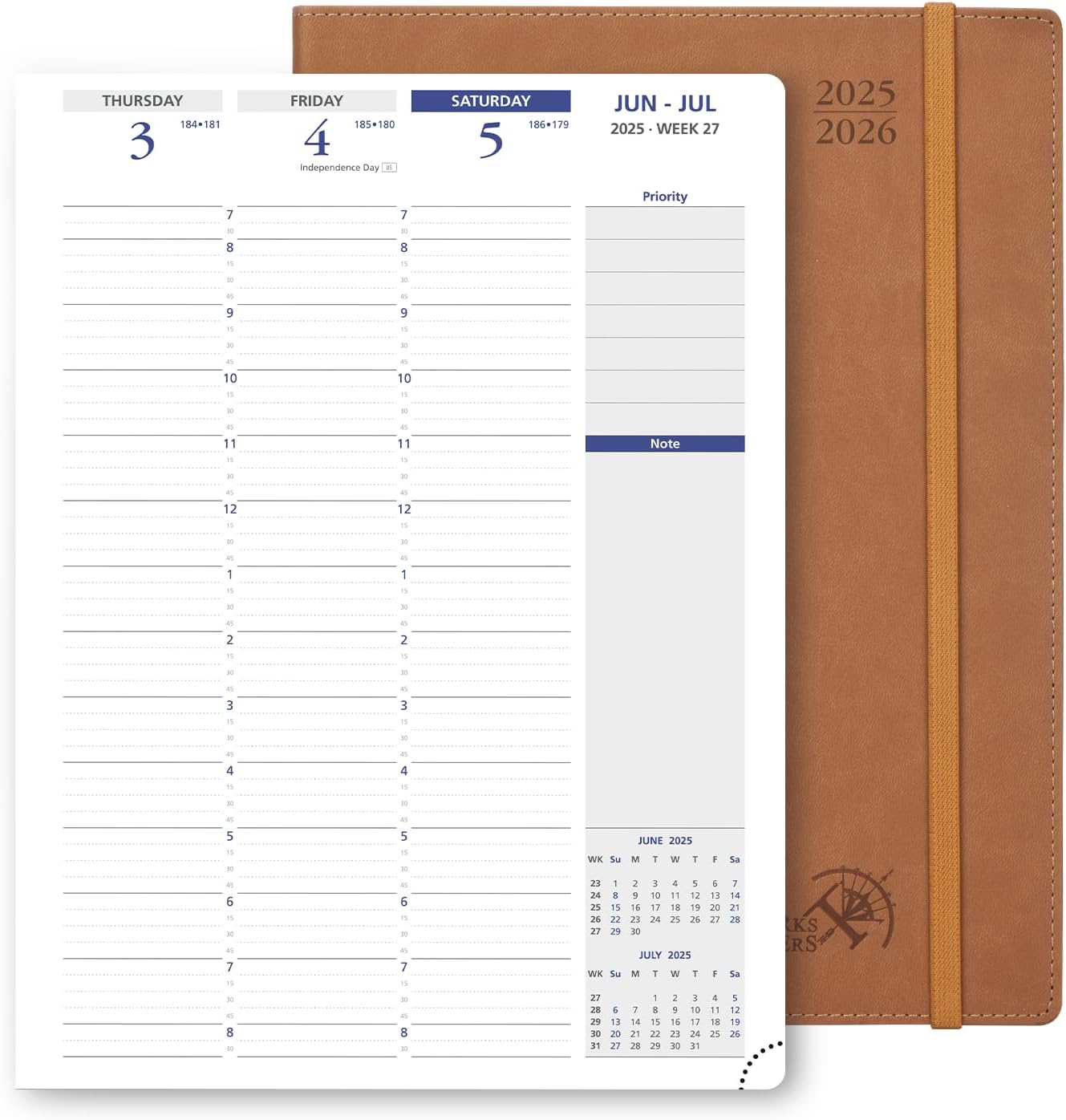 POPRUN Agenda 2025 2026 Dagplanner A5 21,5 x 14,5 cm, 1 Pagina per Dag van Aug'25 - July'26, 12 Maanden, School Planner, Harde Kaft, Binnenvak, Papier 80 GSM, Mistblauw