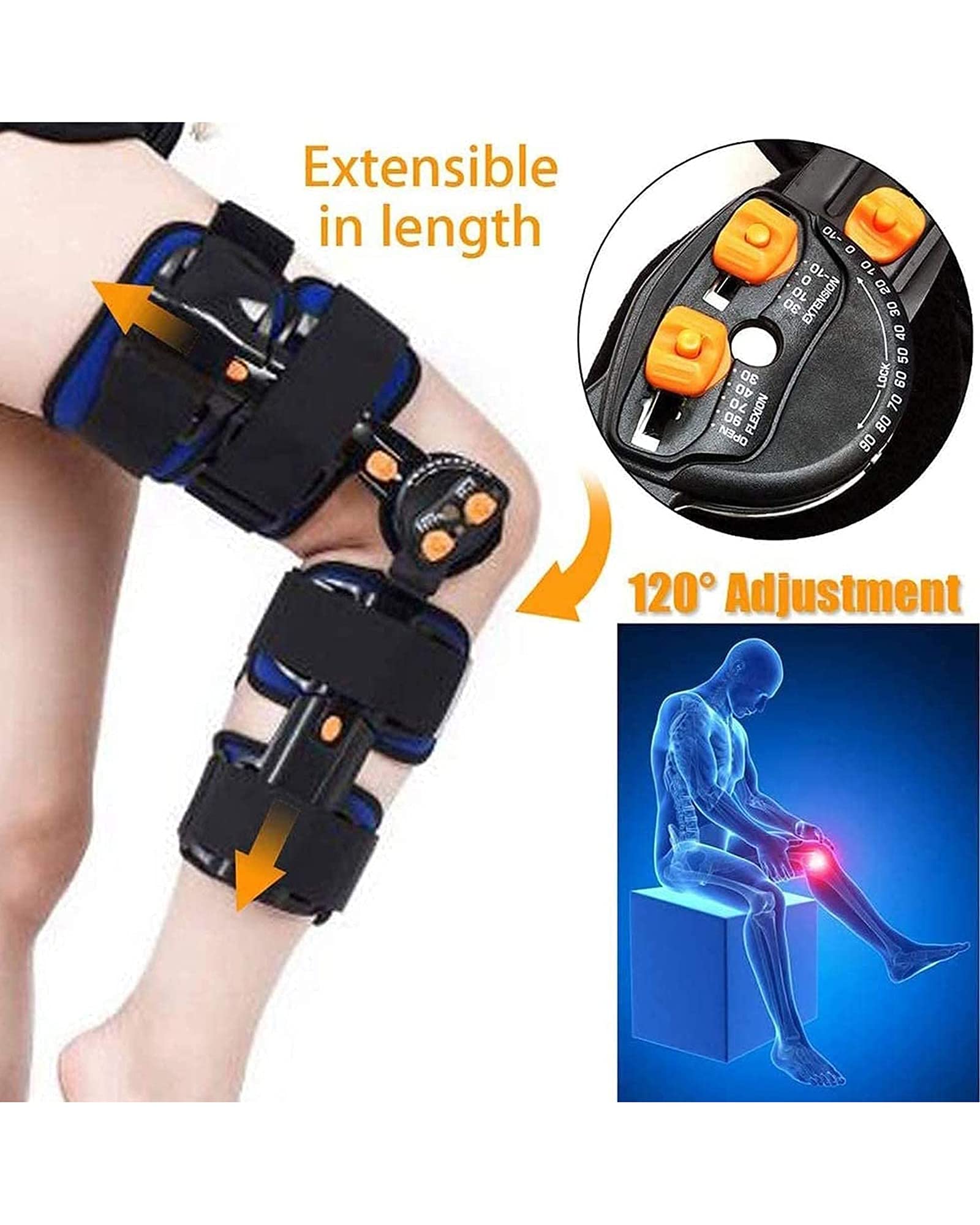 Ortesis de rodilla con bisagra Soporte de fijación de articulación de rodilla extraíble, rodilleras de rehabilitación de fractura de menisco de ligamento de órtesis de aleación de titanio y magnesio