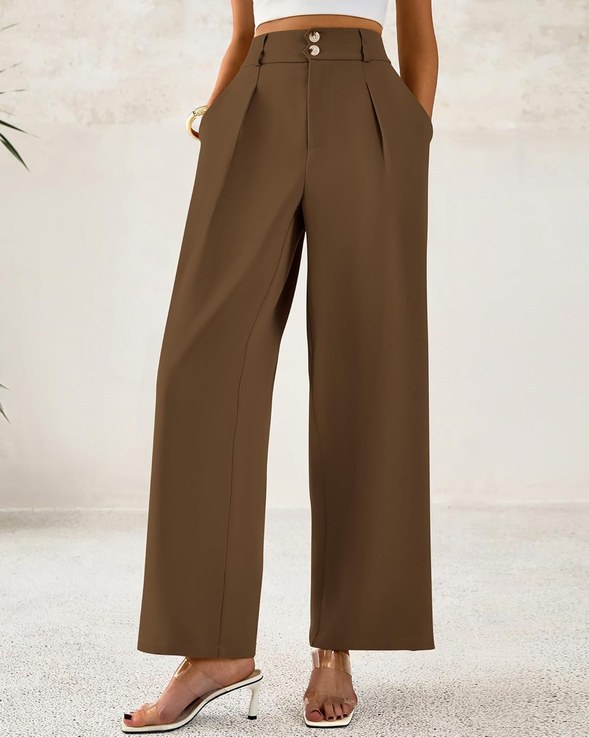 BTFBM Women Wide Leg Dress Pants 2026 High Waisted Button Pleated Business Casual Trousers Office Work Palazzo Pants - Image 4