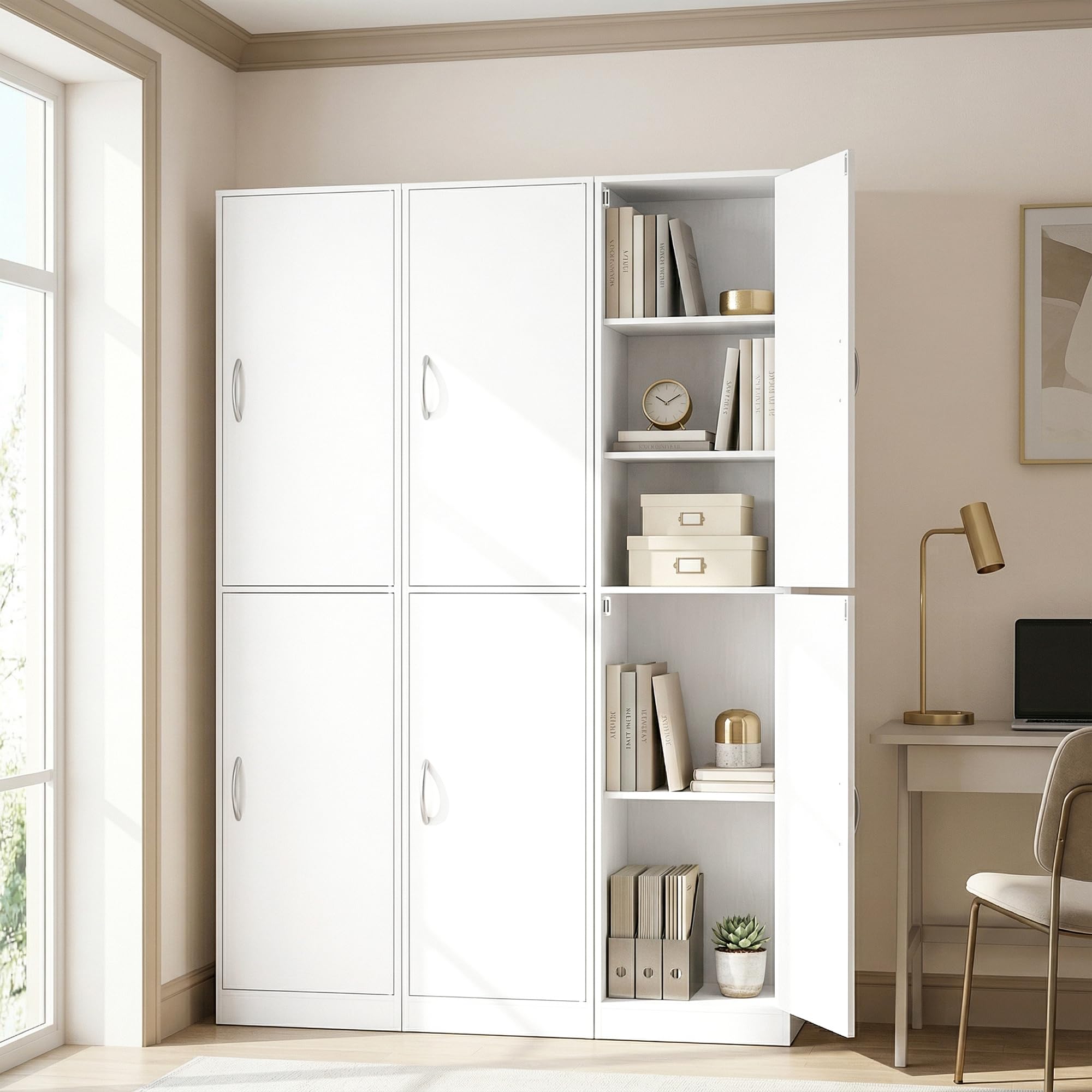 HOMCOM Libreria Scaffale Alta 180 cm con 5 Ripiani Regolabili Bianco