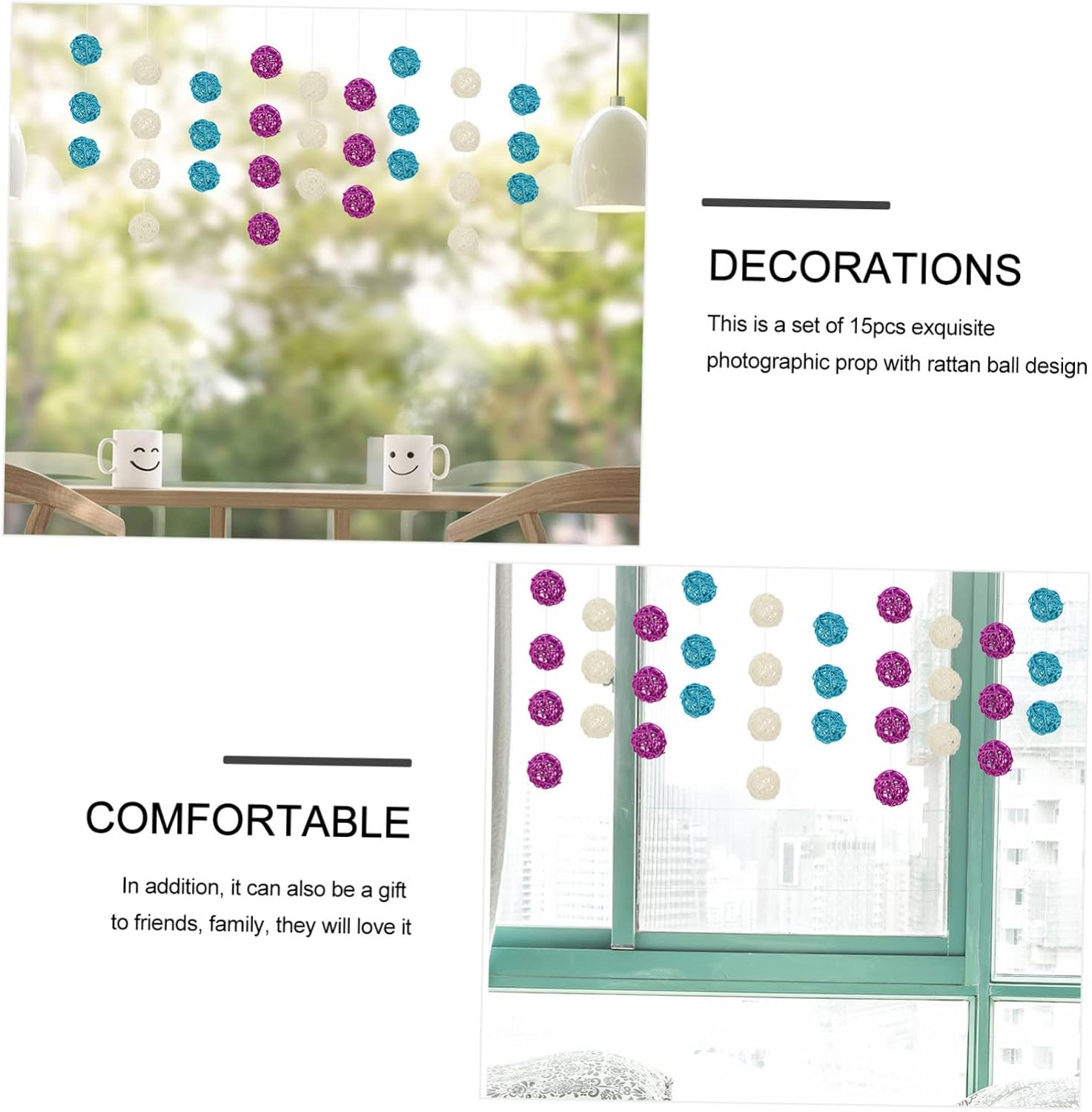 3sets Colorful Weave Rattan Balls Decorative Wicker Balls Mini Rattan Ornaments for Home 15pcs*3