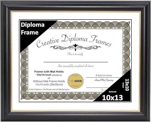 Creative Picture Frames Marco de diploma Rockefeller de 10 x 13 pulgadas, color negro con borde dorado, muestra certificado de 10 x 13 pulgadas o