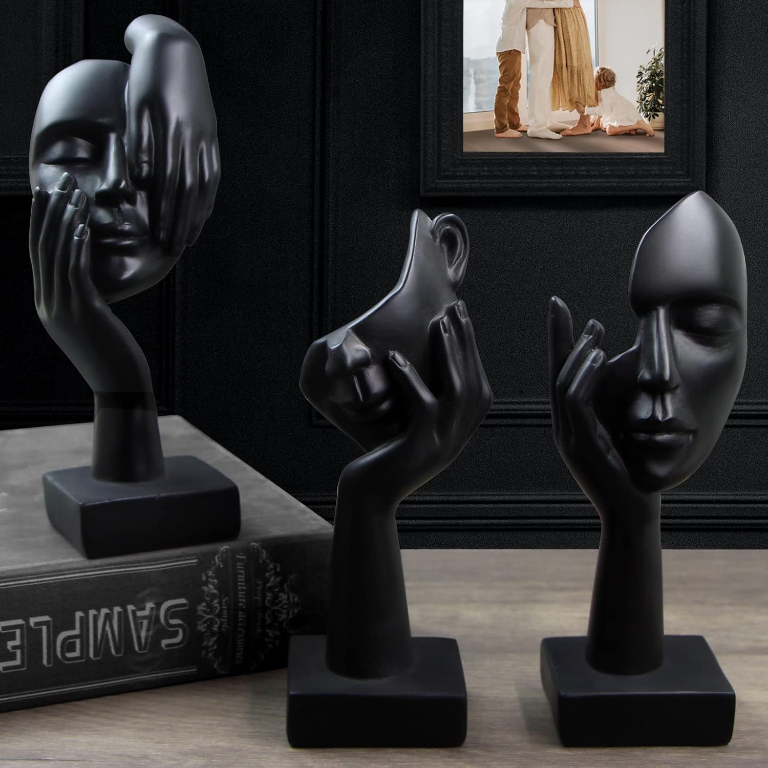 Irayin Skulptur Deko Schwarz, 3 Stück Skulpturen Deko Moderne, Abstrakte Schwarze Figuren Deko, Skulptur Deko Wohnzimmer, Deko für Wohnzimmer, Büro, Bücherregal, Schlafzimmer
