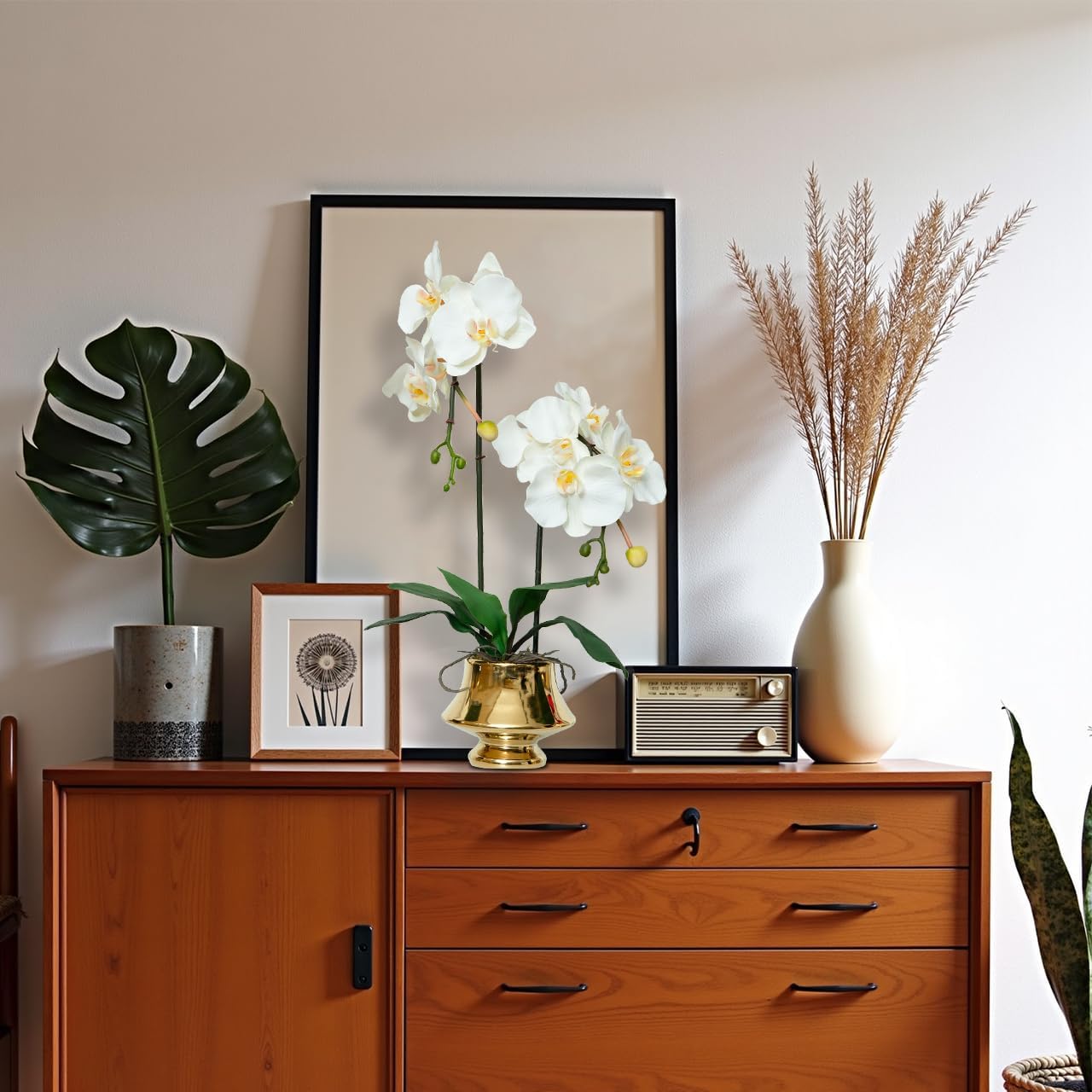 CXGS Orchids Artificial Flowers Realistic Fake Flowers in Ceramic Vase 20" White Faux Plants Indoor Lifelike Soft PU Phalaenopsis for Centerpiece Hotel Home Decor - Image 8