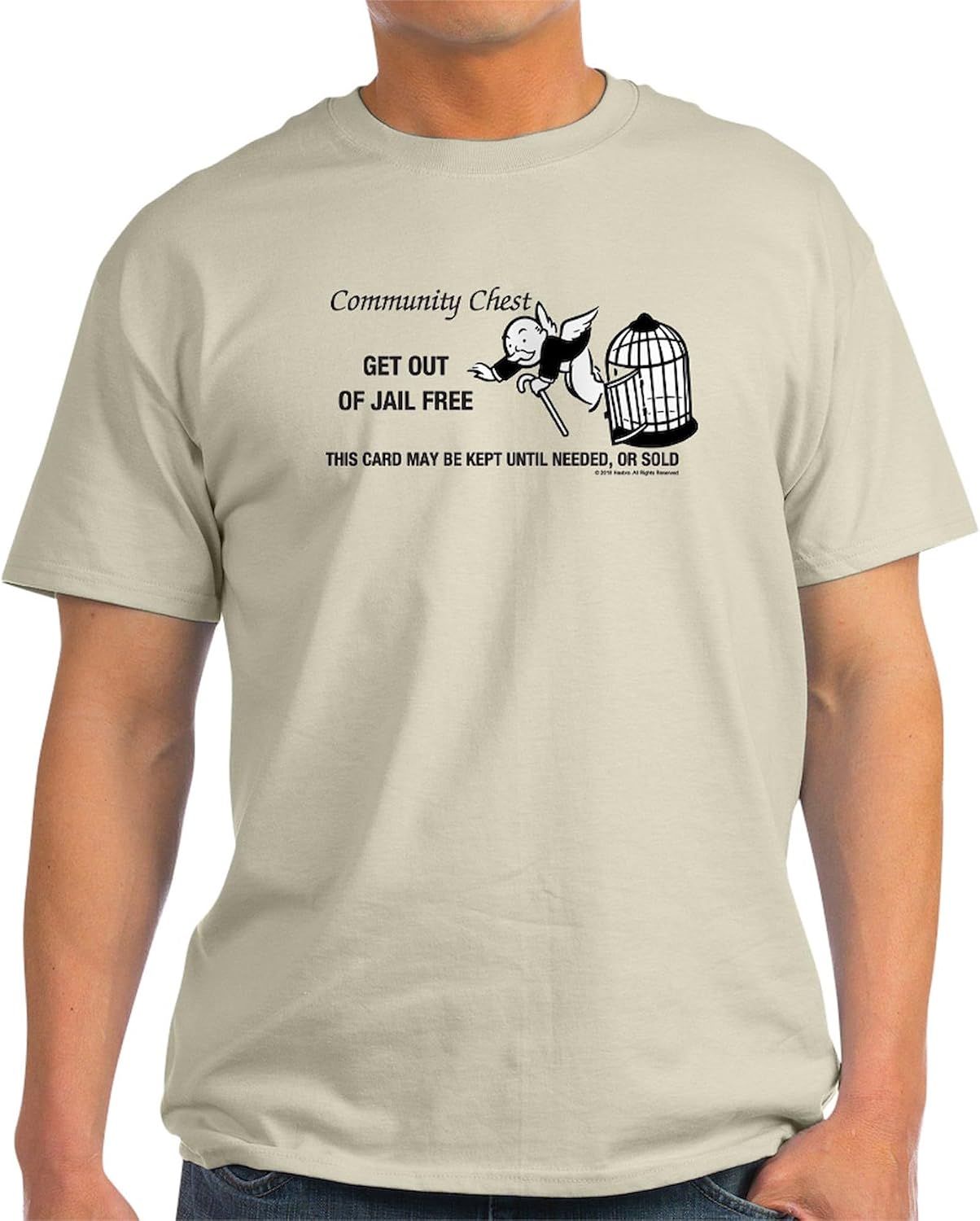 CafePress Monopoly Get Out of Jail Free Light T Shirt Men's 100% Cotton, Classic Graphic White T-Shirt