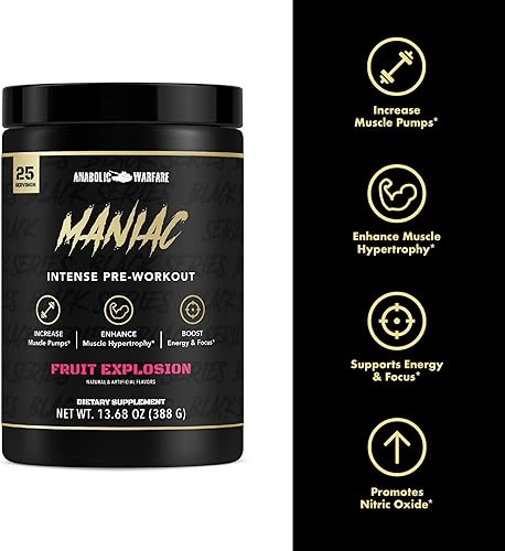 Stim Muscle Building Stack - Maniac Intense Pre-Entrenamiento, Project Bulk Mass Building Formula para fuerza y definición y creatina Carnage