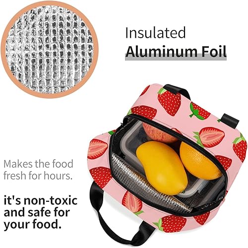 Miniatura 6 de Lonchera con diseño de fresa para mujeres y hombres, con aislamiento, reutilizable, organizador de almuerzo, impermeable, bolsa de mano con fresas