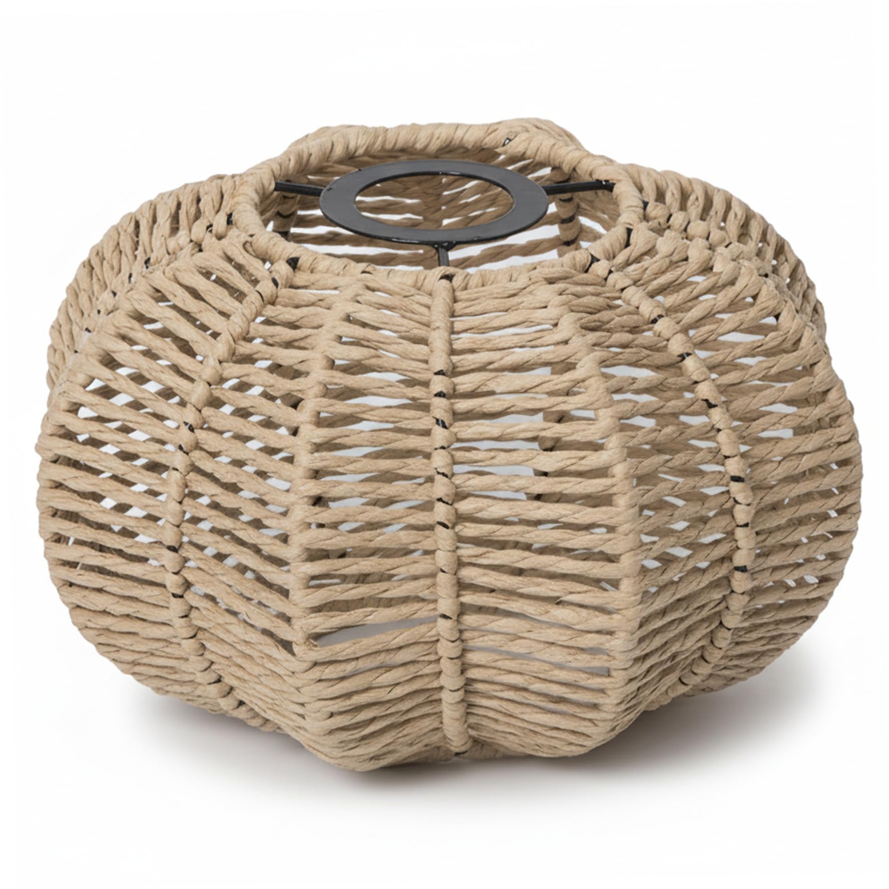 Rattan Lamp Shade, Natural Texture Boho Pendant Light Shade, 9.1x5.3 Inch Woven Paper Rope Shades with Iron Frame for Living Room Bedroom Cafe, Boho Lamp