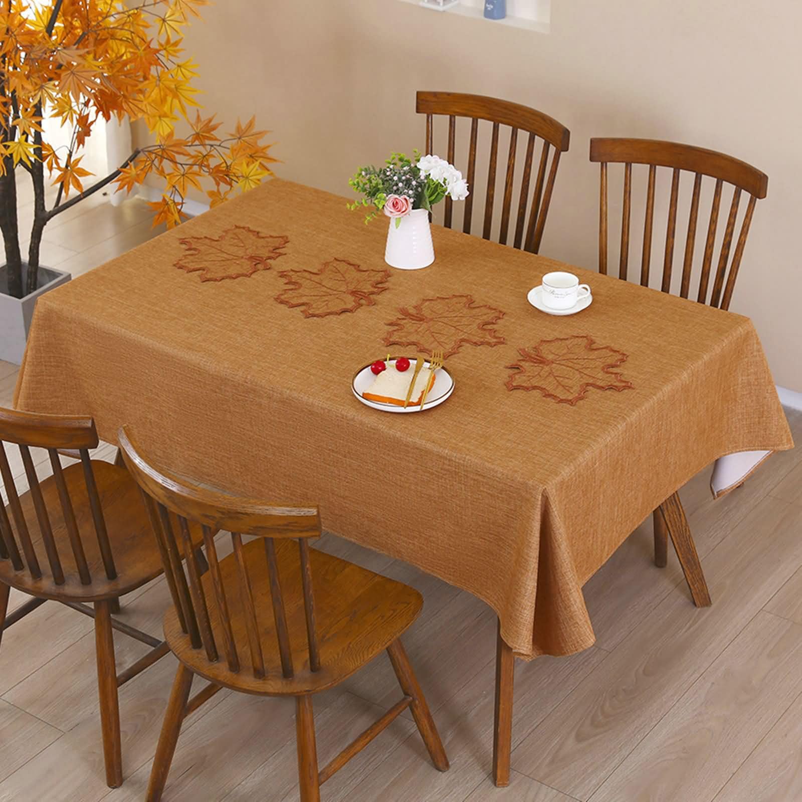 Nappe Rectangle Brun en Lin pour Repas Entre Amis 150 x 250 cm