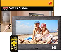 KODAK Moldura digital de madeira de 17 cm com controle remoto, moldura digital de tela HD de 1024 x 600 IPS, é necessário cartão USB ou SD, rotação automática, suporta foto/vídeo/música/calendário